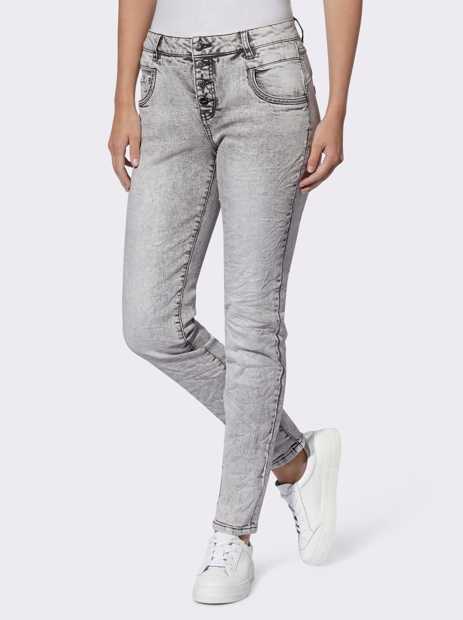 heine Röhrenjeans mit Crinkle-Effekt - light grey-denim
