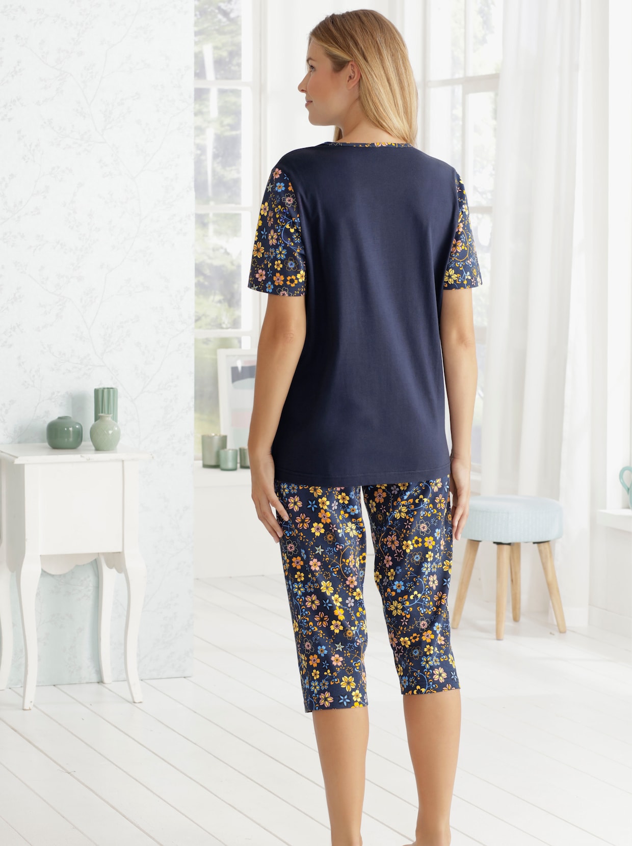 Capri-pyjama - donkerblauw geprint