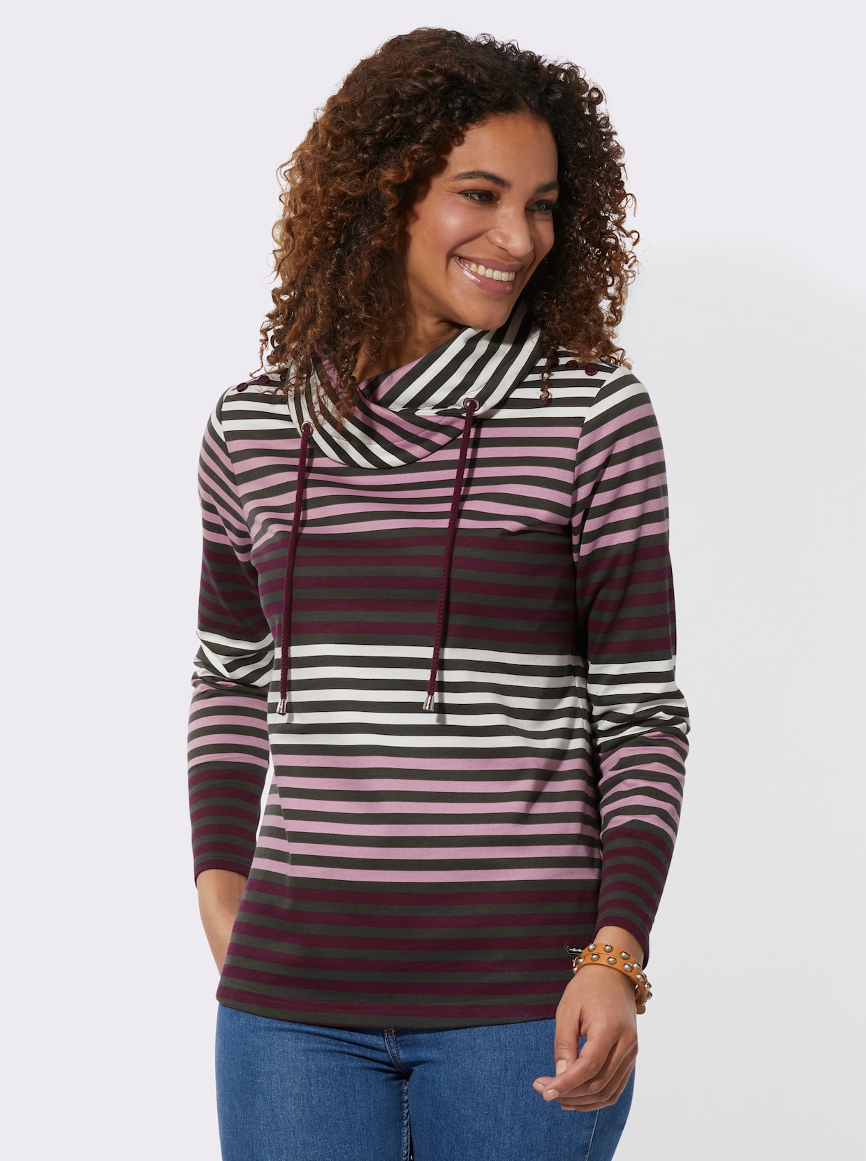 Colshirt - bordeaux/mauve gestreept