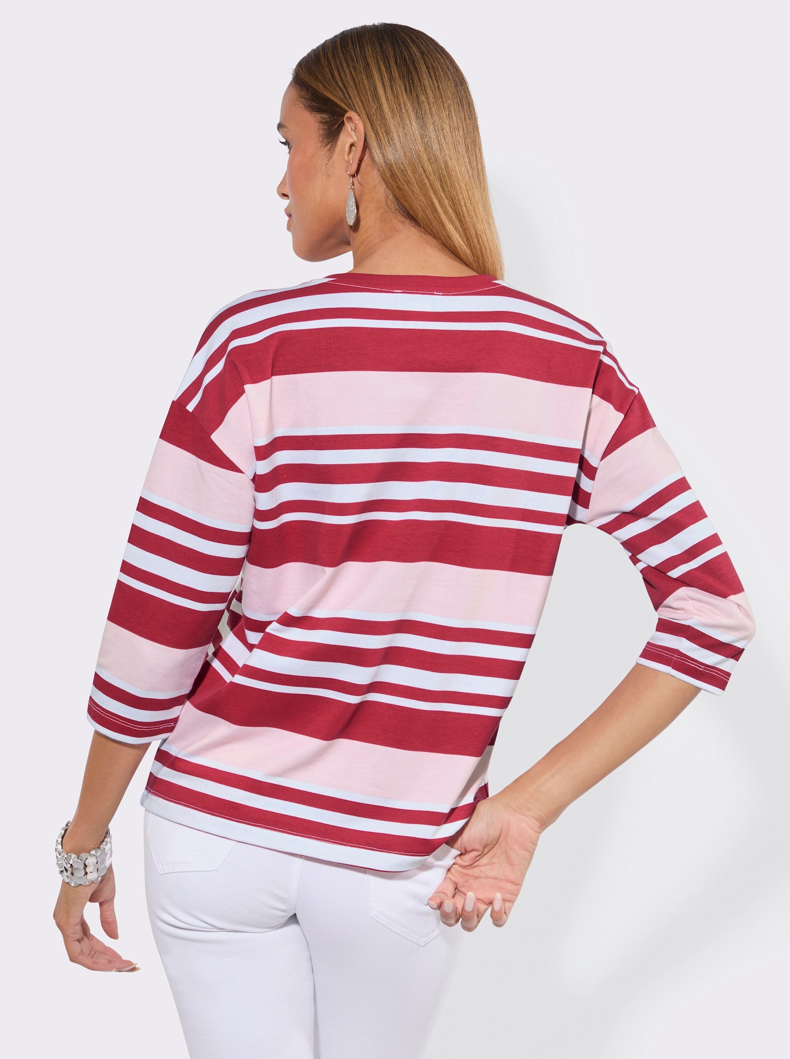 Ringelshirt mit Metallsteinchen - rot-weiß-geringelt