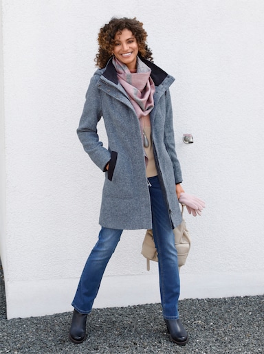 Kurzmantel mit Strick-Bündchen - rauchblau-meliert