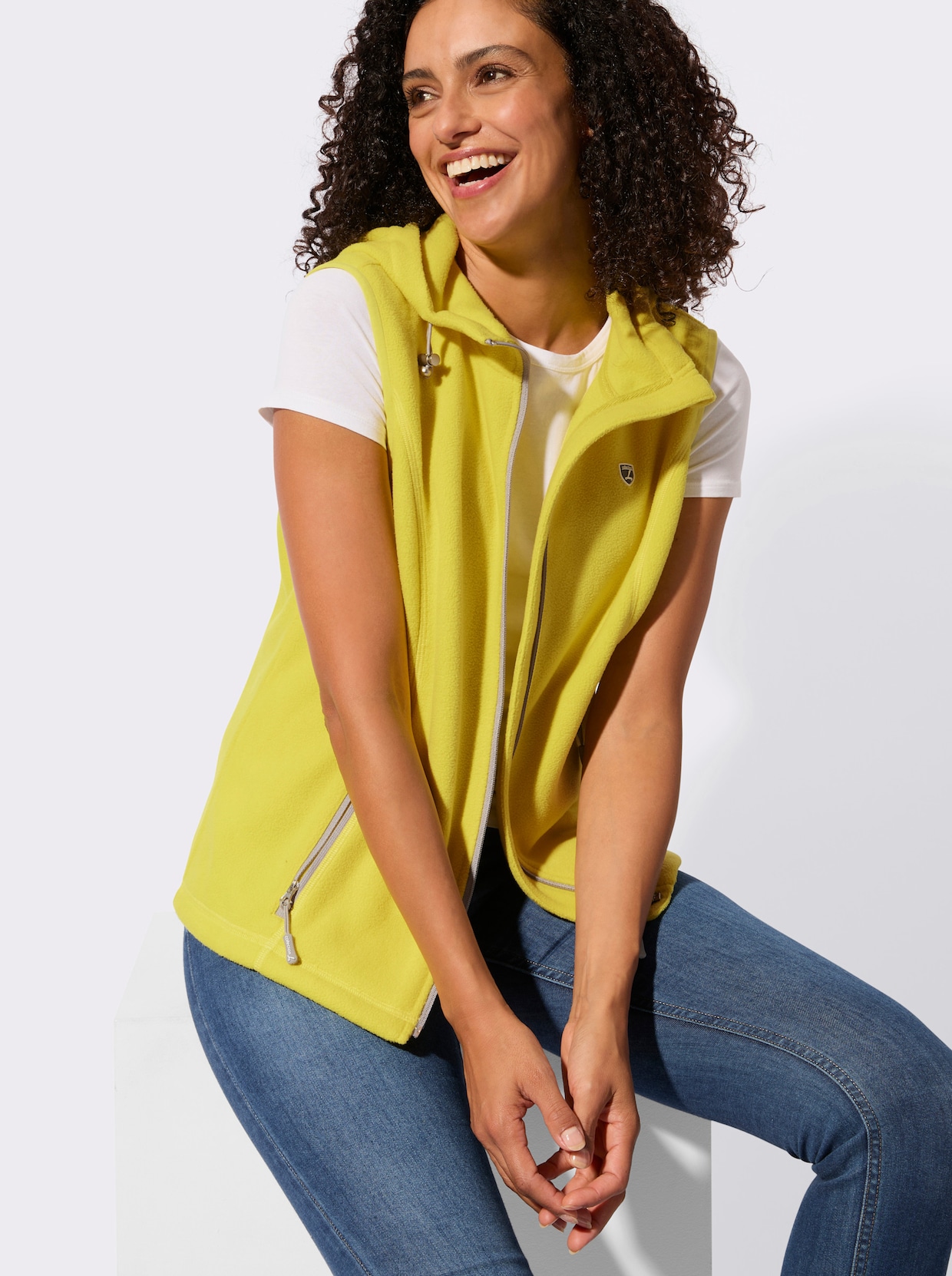 Fleeceweste mit Kapuze - limone