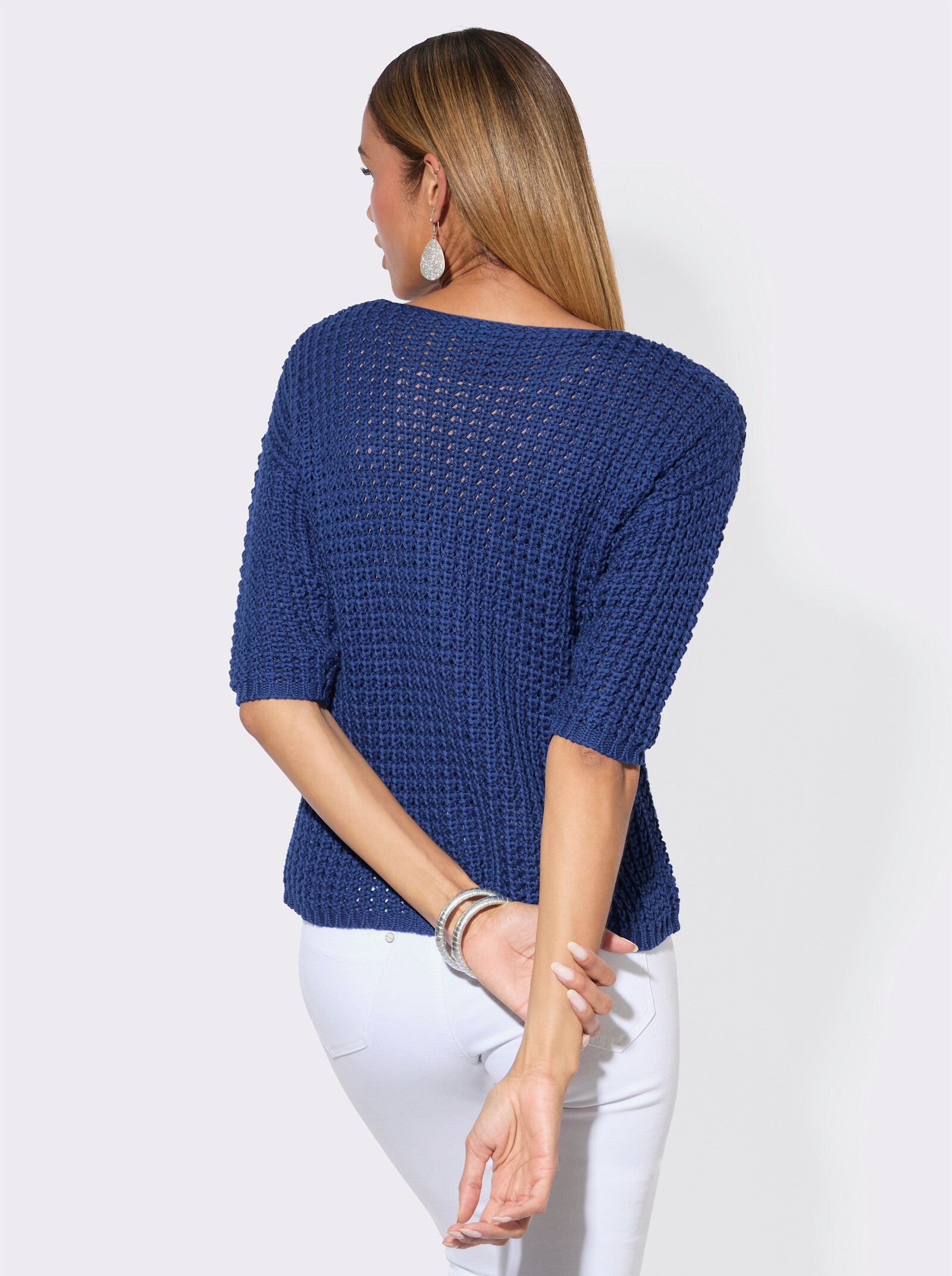 3/4-Arm-Pullover mit V-Ausschnitt - royalblau