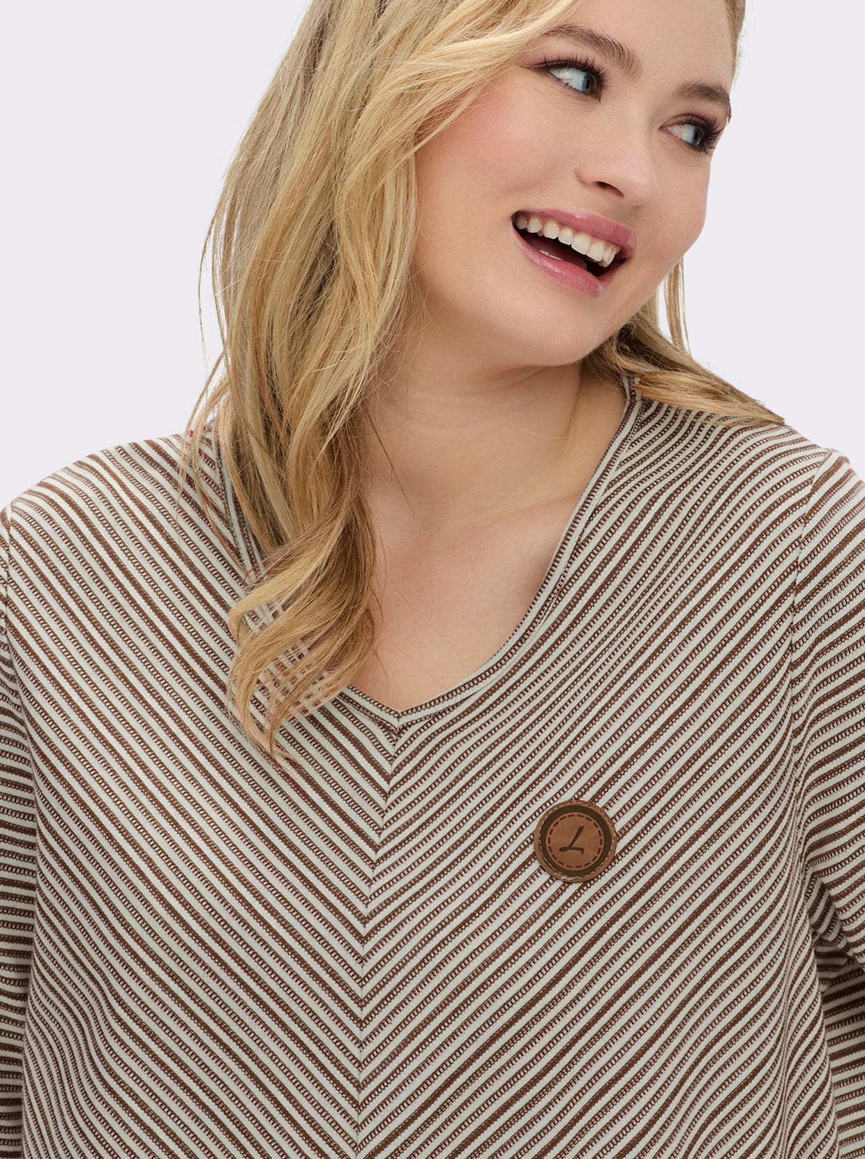 Langarmshirt mit elastischem Saum - braun-ecru-gemustert