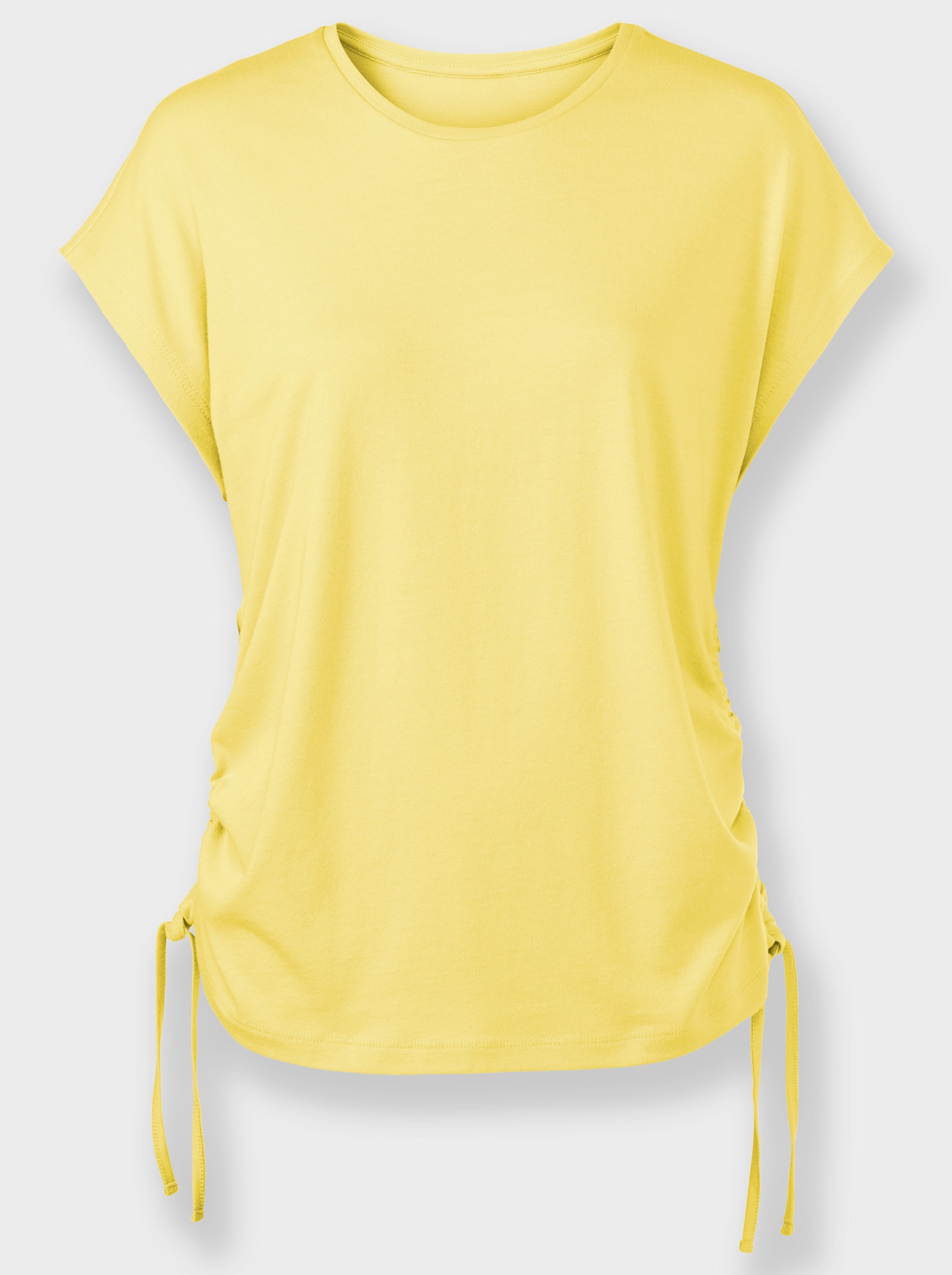 Shirt met ronde hals, opzij te rimpelen - citroen