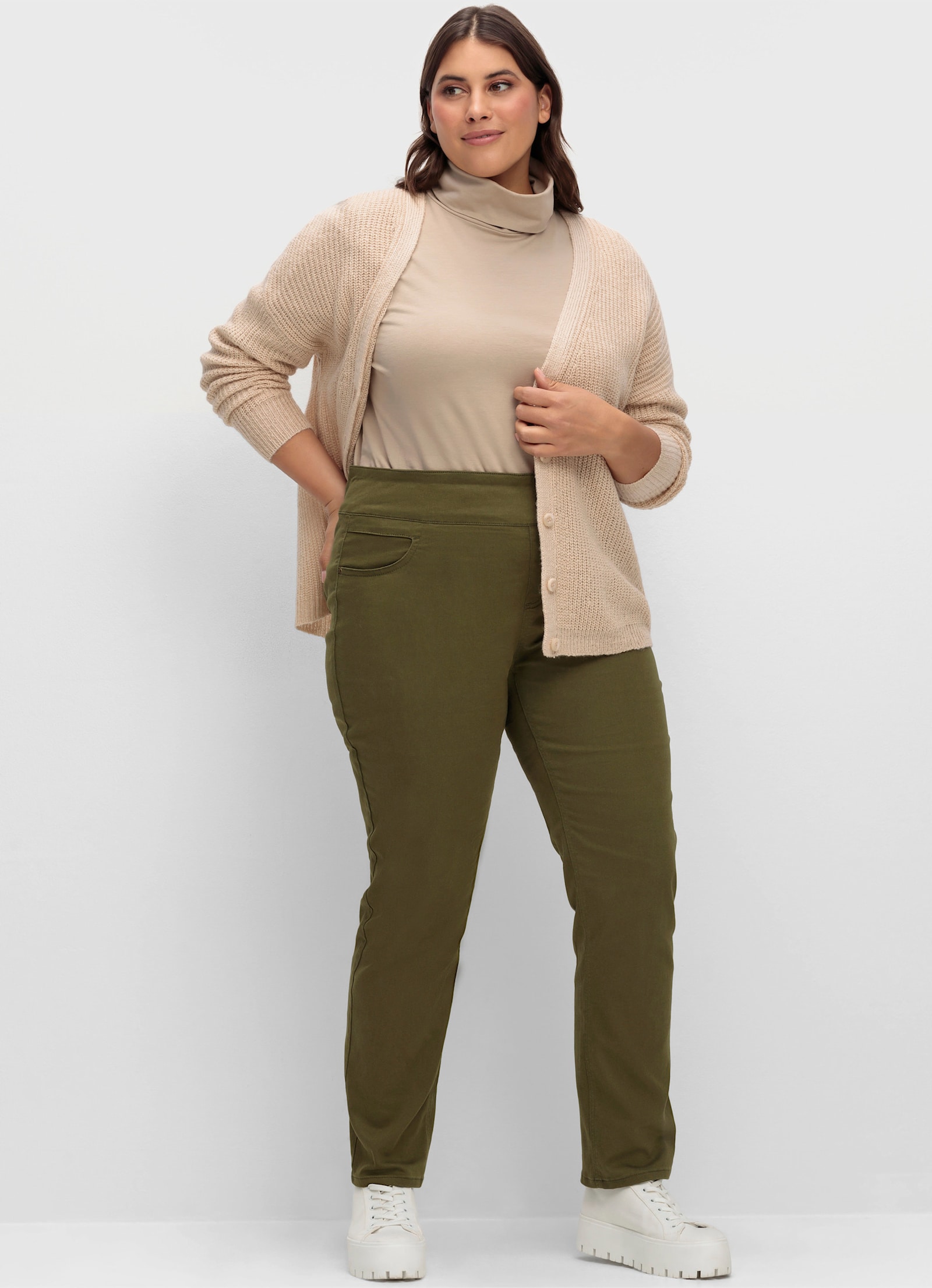 Schlupfhose mit hohem Dehnbund - khaki