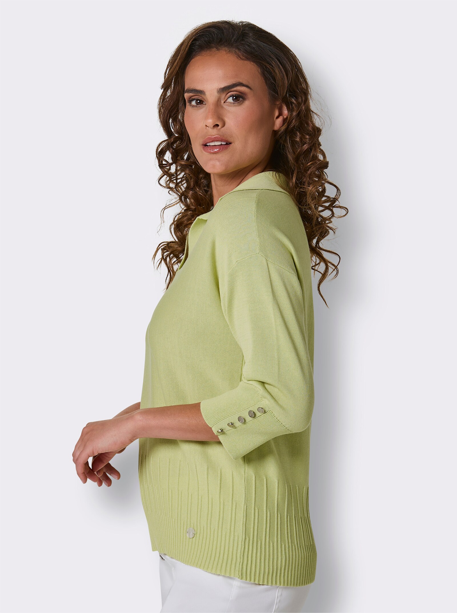 CREATION L PREMIUM Polopullover aus Querstrick - pistazie
