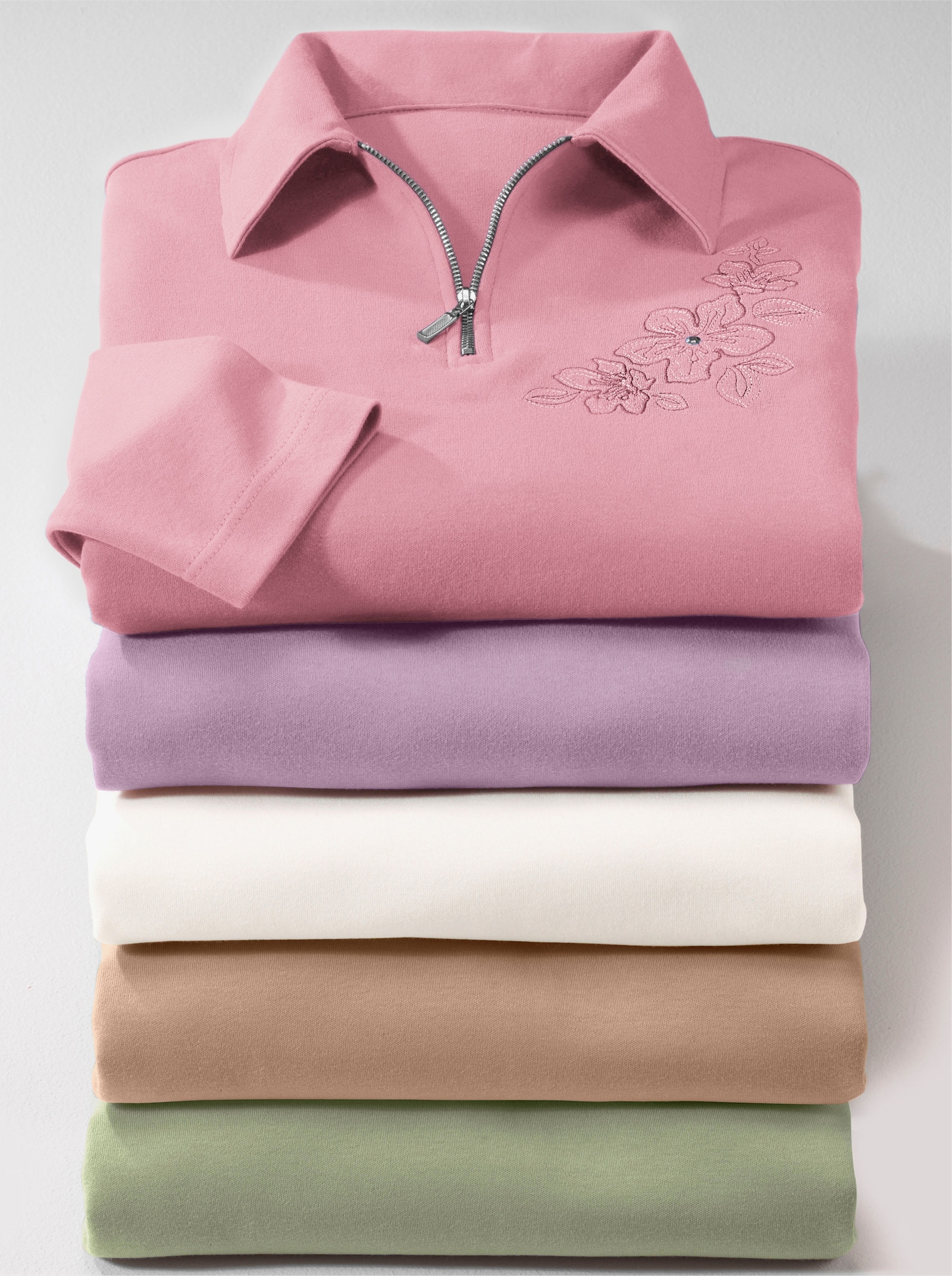 Poloshirt met borduursel en steentjes - wolwit