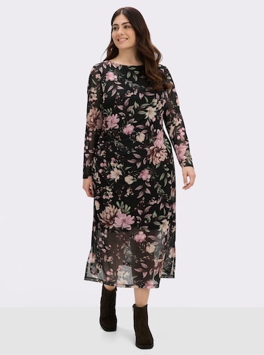 sheego Blumenkleid aus Mesh-Qualität - schwarz-rosenholz-bedruckt