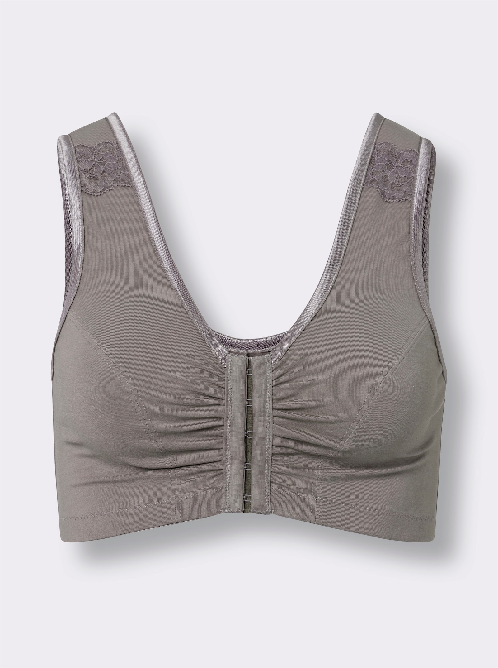 Vorderverschluss-BH ohne Bügel mit gepolsterten Trägern - grau + erika