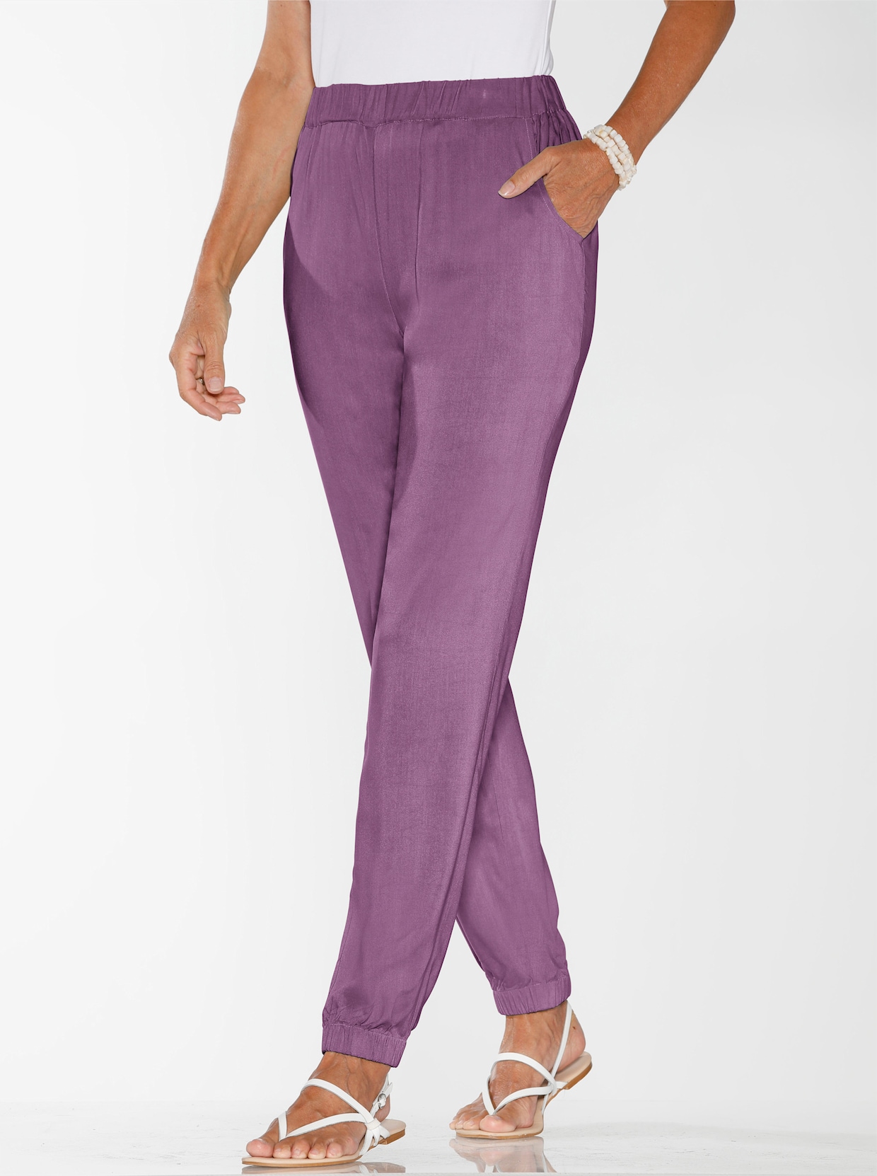 Haremshose mit Bündchen am Saum - violett