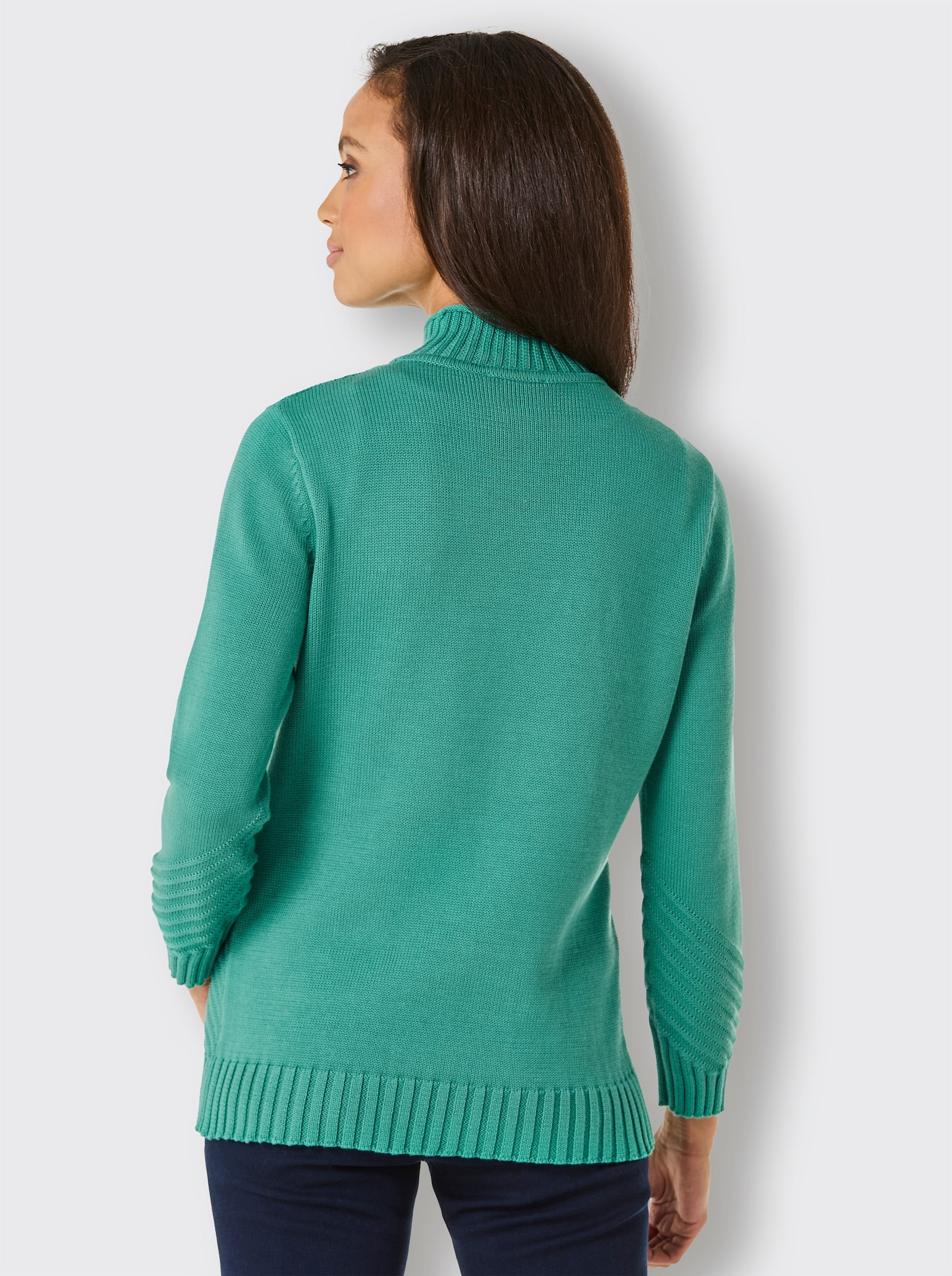 CREATION L PREMIUM Stehkragenpullover Schlitz am Saum - smaragd