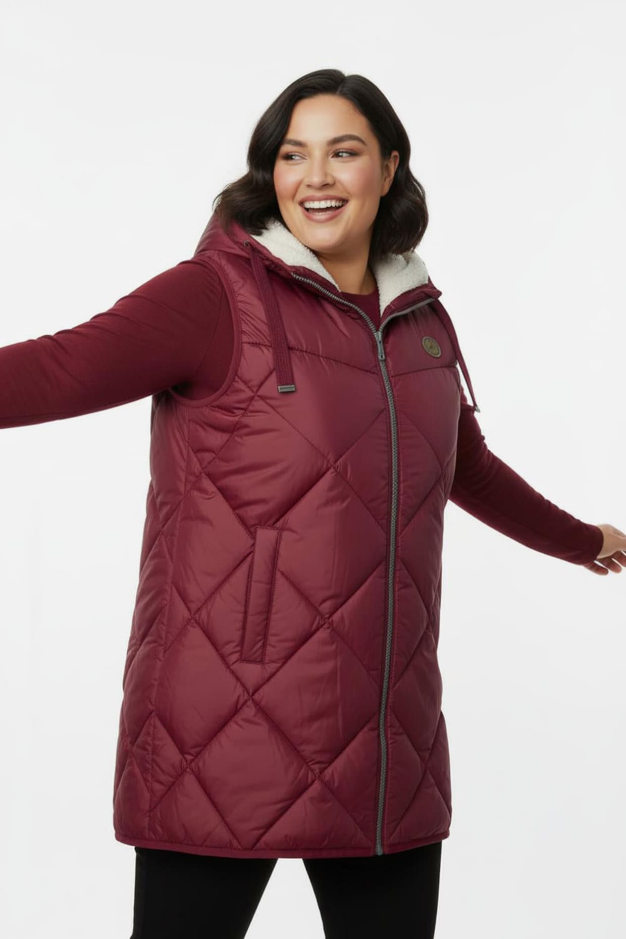 Kapuzenweste mit Fleece-Futter - dunkelrot