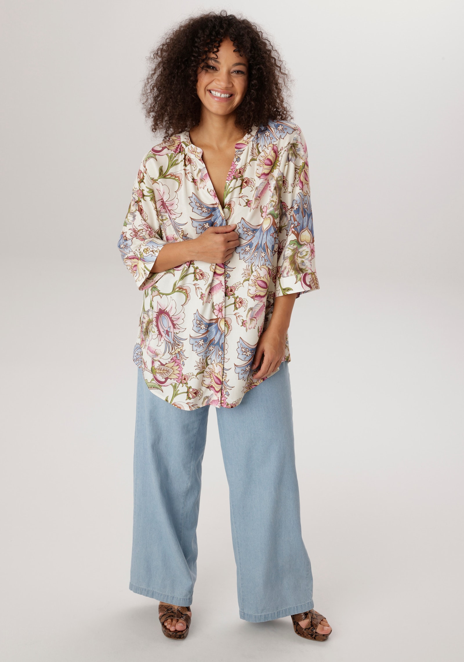 Aniston PLUS Longbluse - hellgelb-blau-rose-bordeaux-gelb