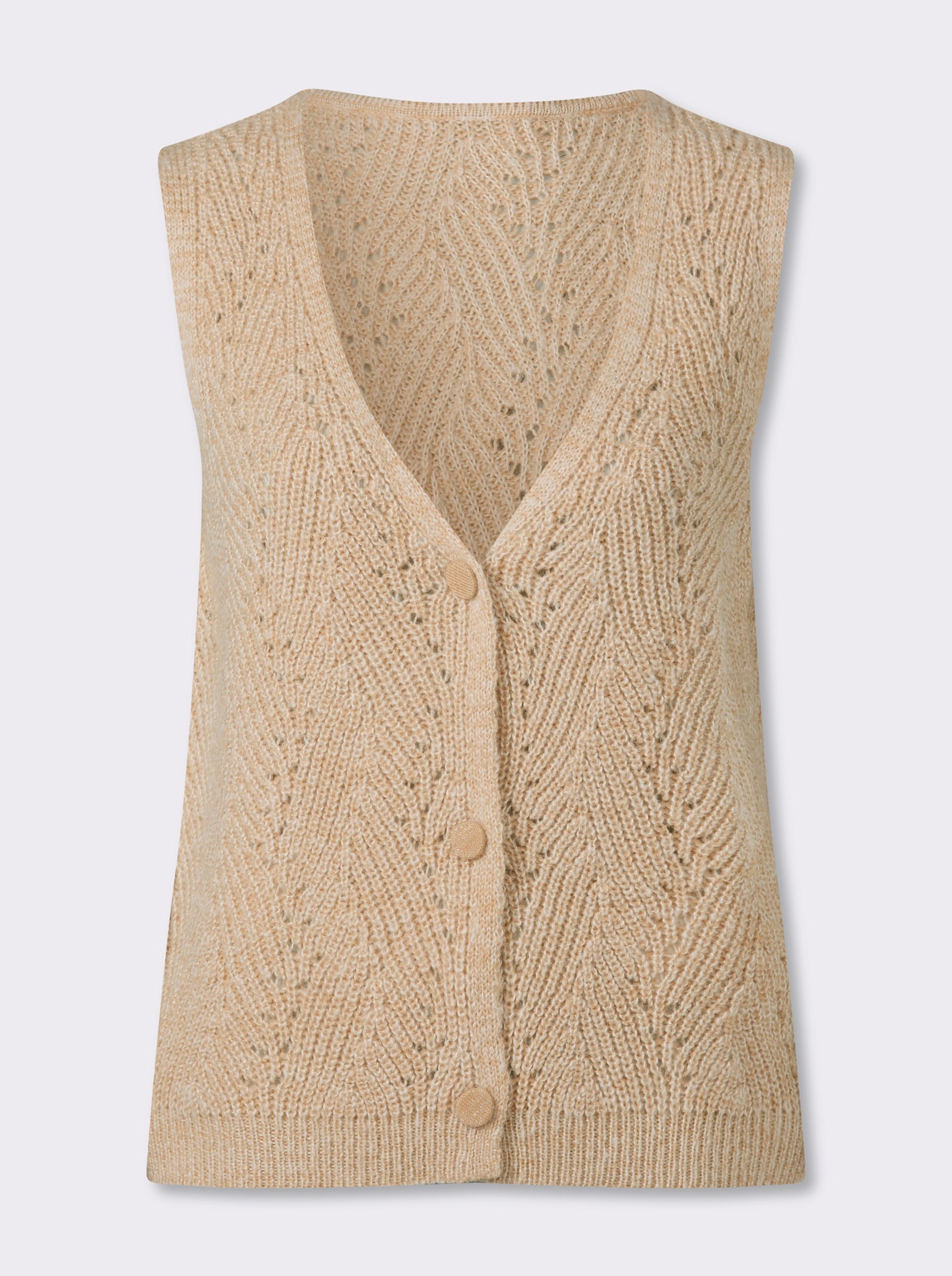 Strickweste mit Ajourmuster - camel-meliert