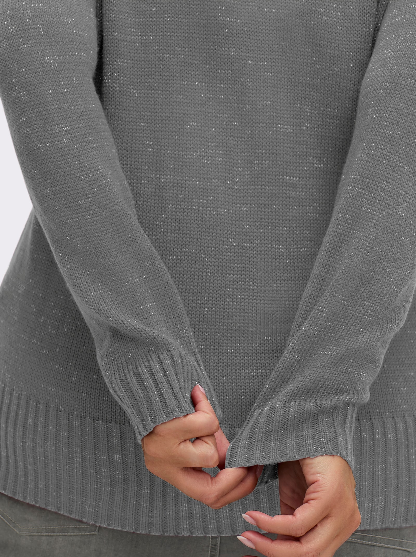 2-in-1-Pullover mit Schalkragen-Optik - grau-meliert