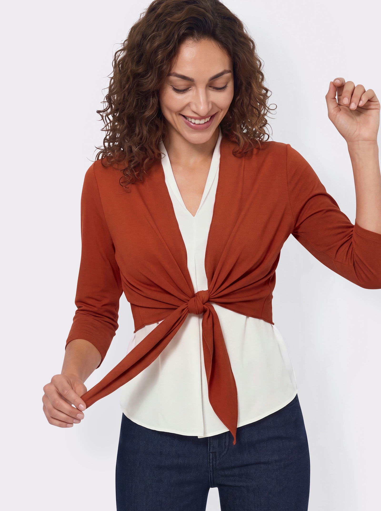 Bolero mit schrägem Saum - rotbraun