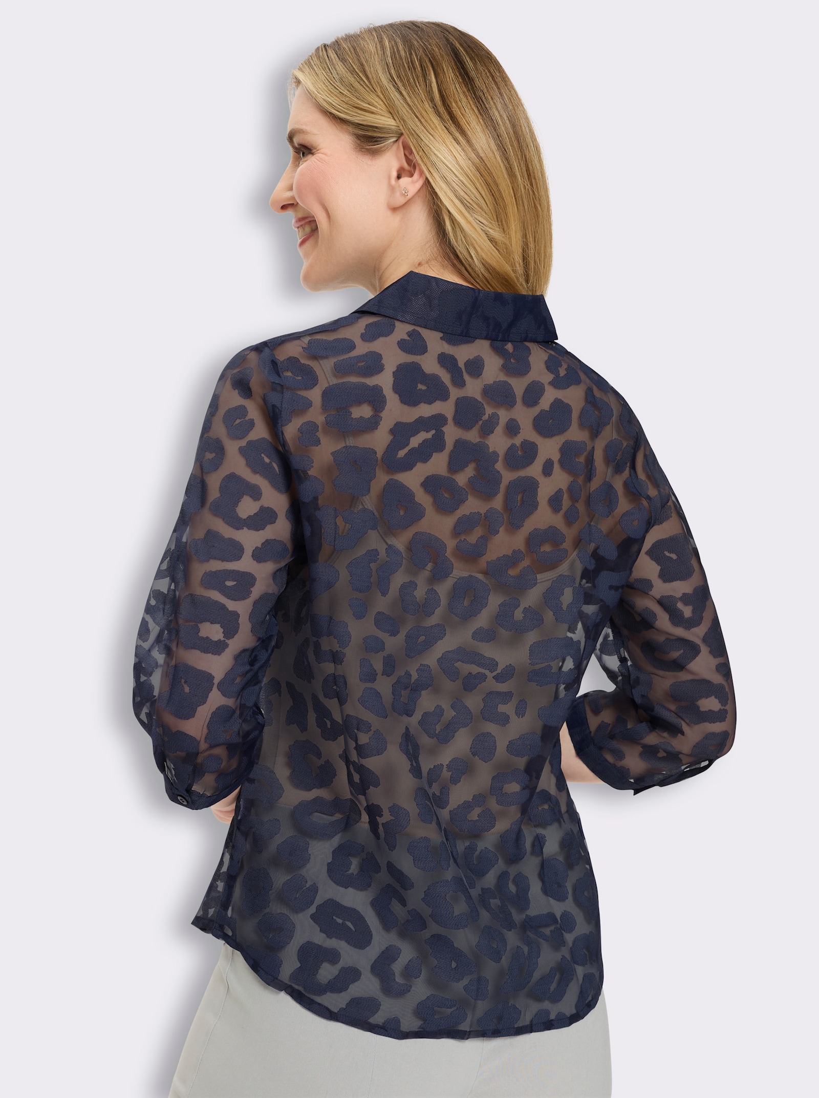 Klassische Bluse mit Leo-Ausbrenner - marine