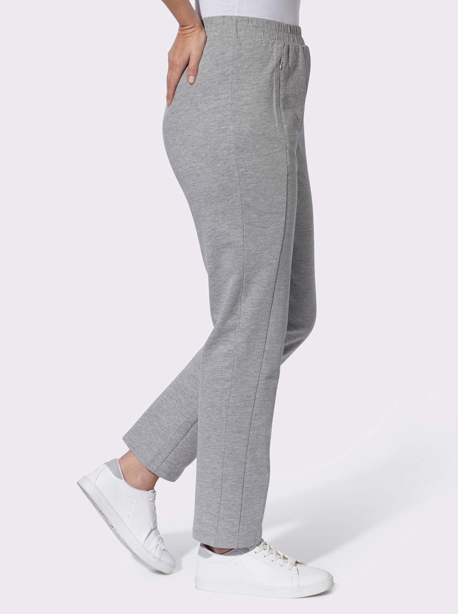 Freizeithose mit Reißverschluss-Taschen - grau-meliert