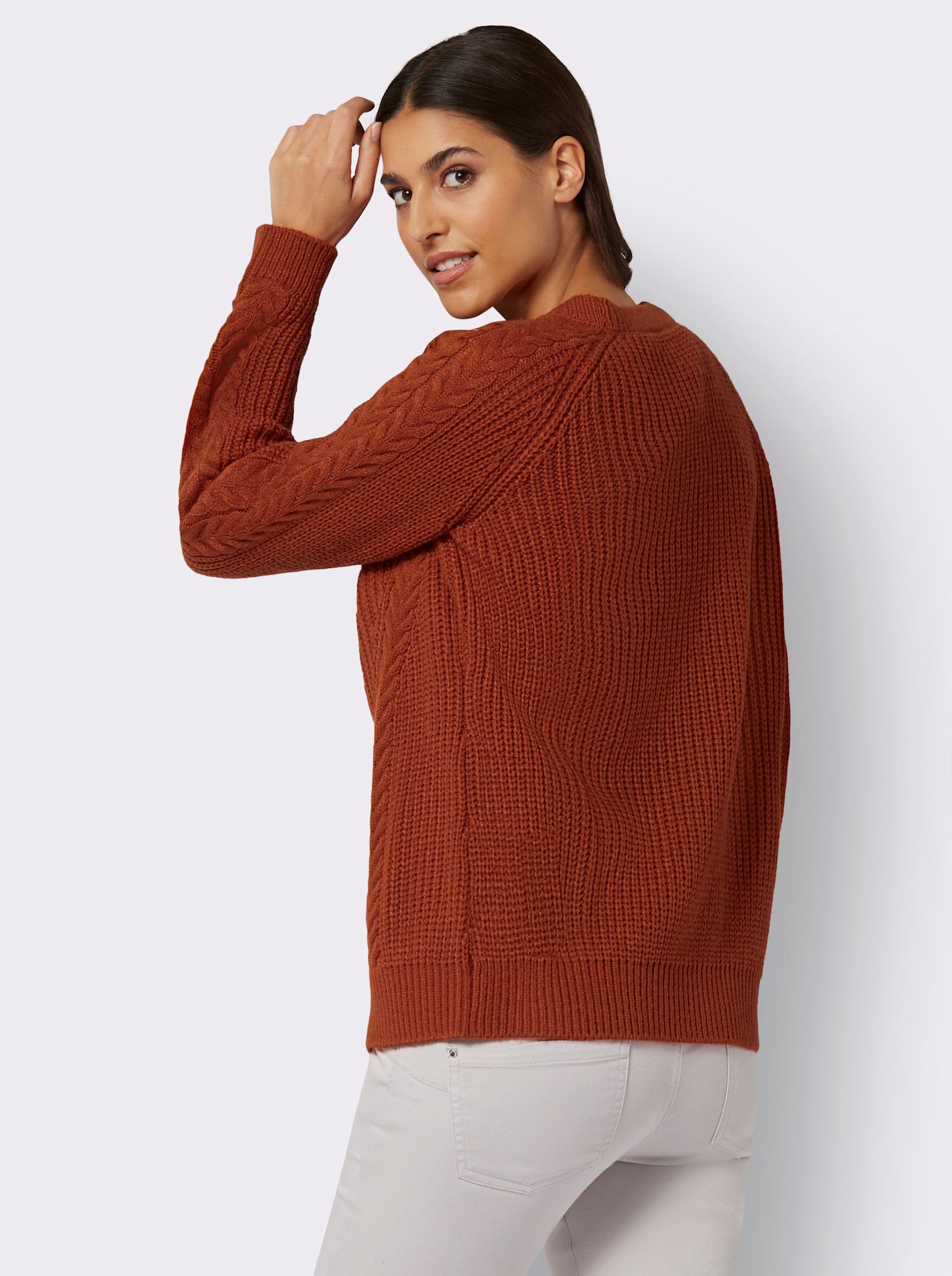 Pletený kabátek s copánkovým vzorem - rezavá