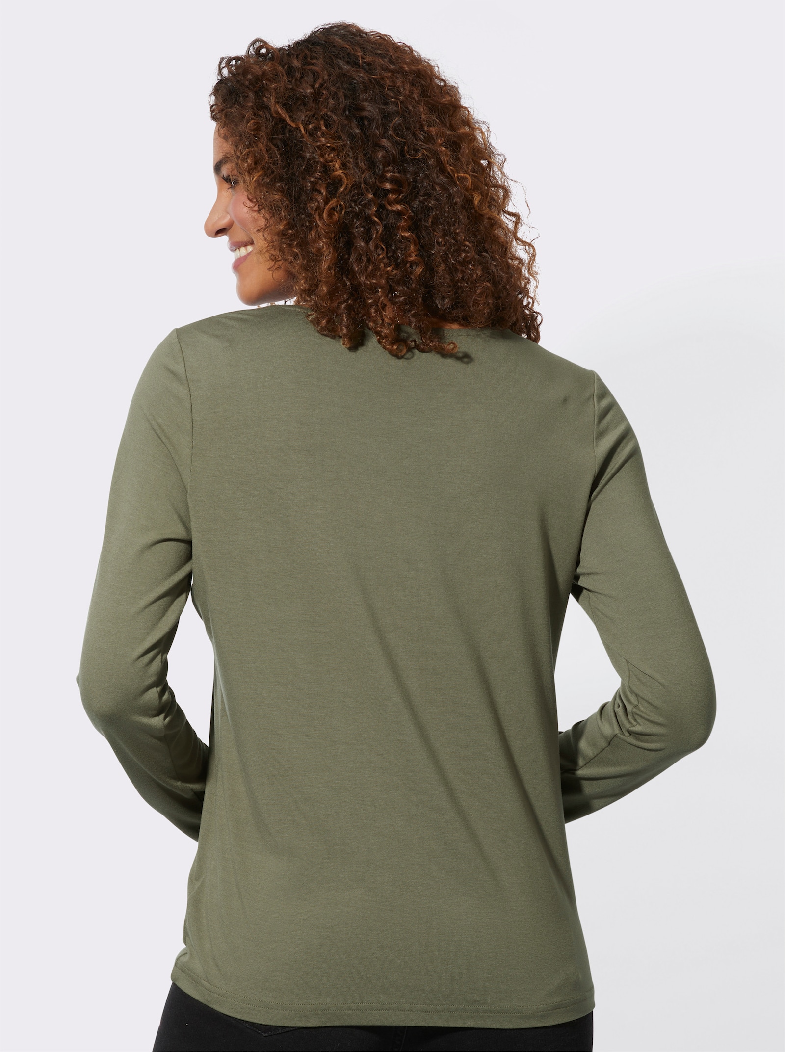 Langarmshirt mit Schriftzug - khaki