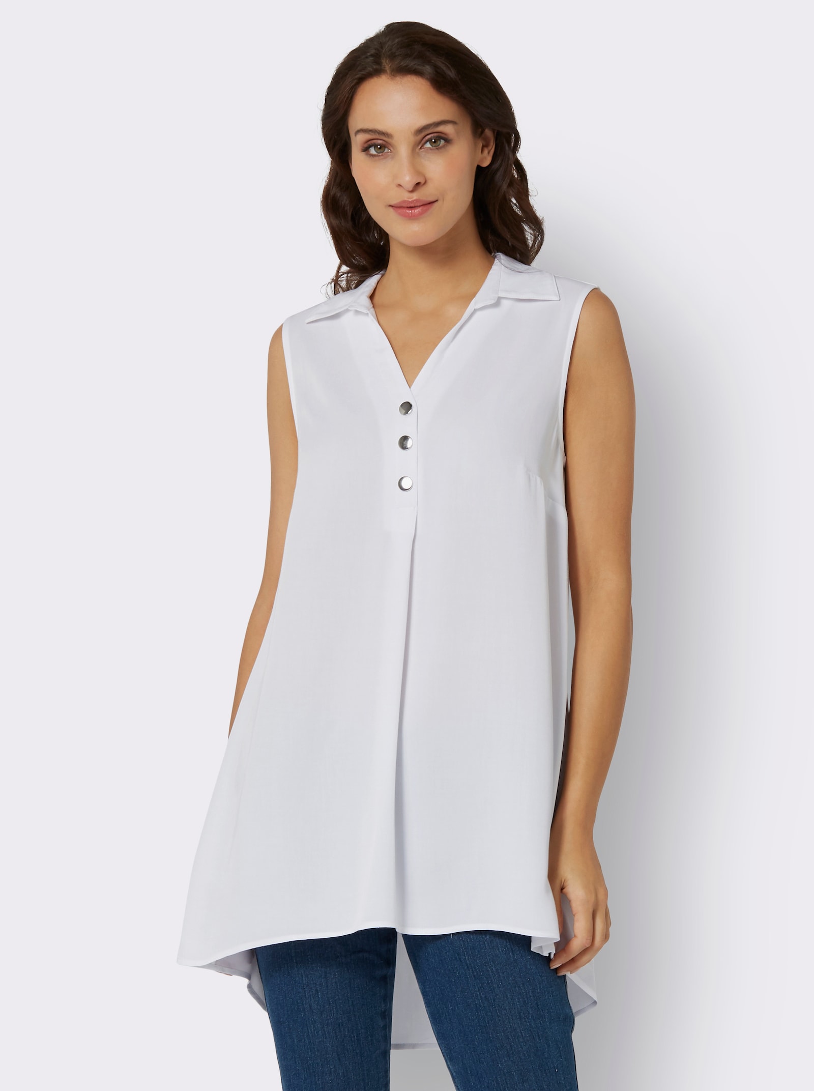 Mouwloze blouse met sierknoopsluiting - ecru