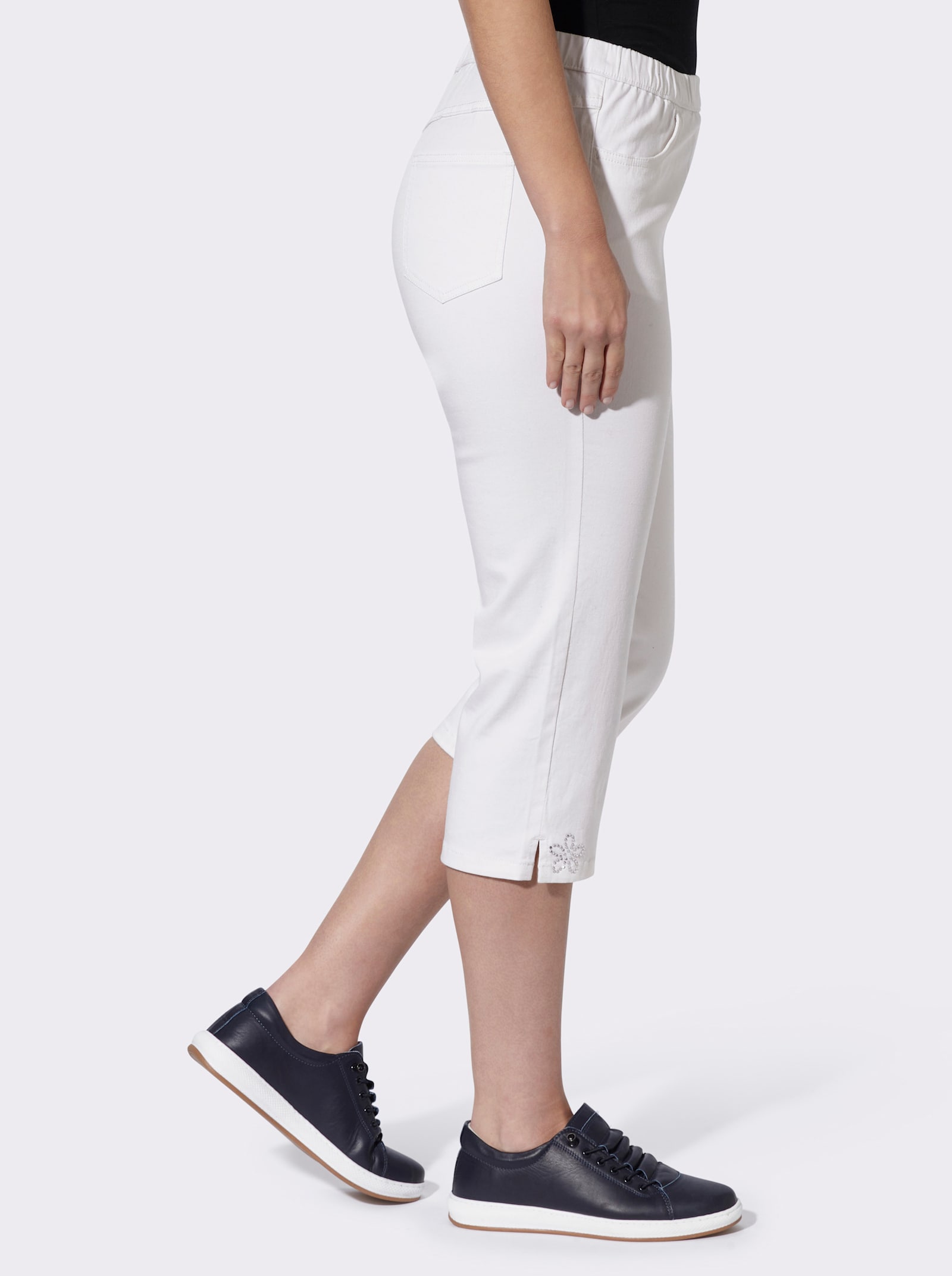 Capri-jeans met glittersteentjes - wit