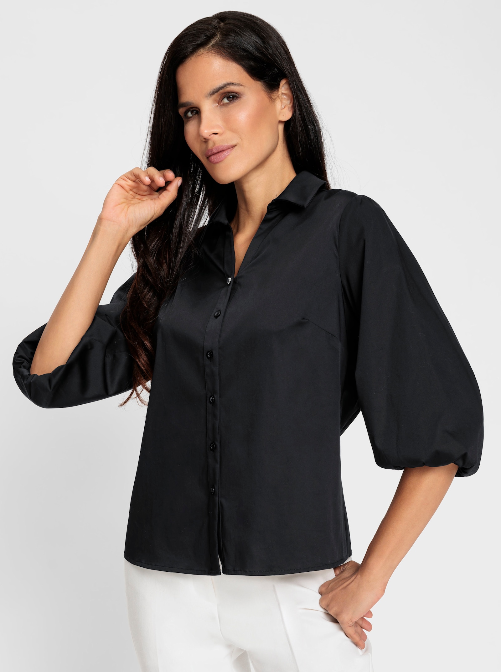 heine Hemdbluse mit Ballonärmeln - schwarz