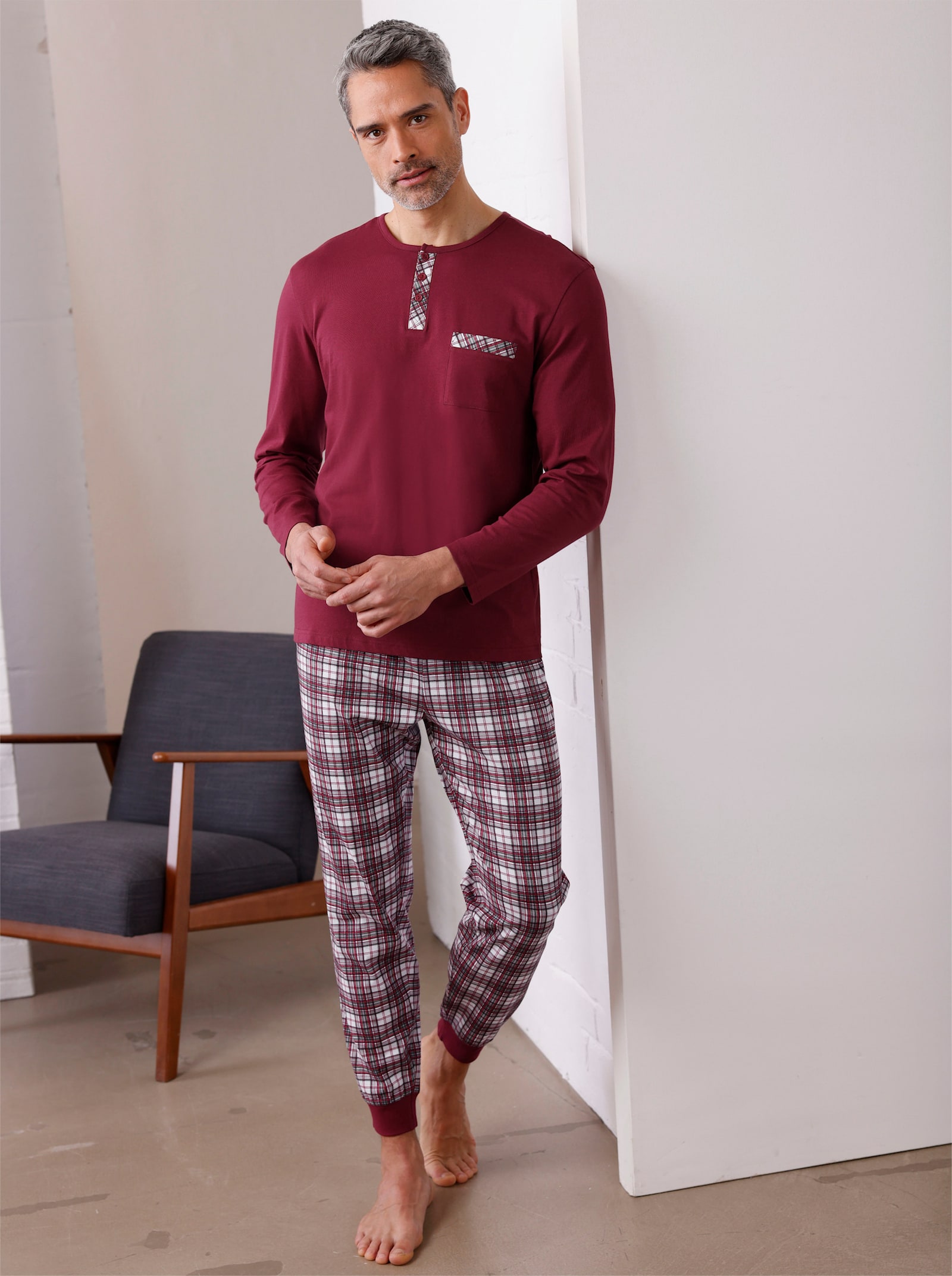 Schlafanzug - dunkelrot-kariert