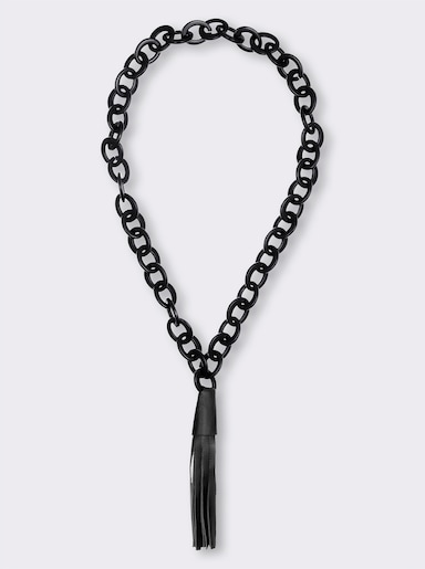 Gliederkette mit Lederquaste - schwarz