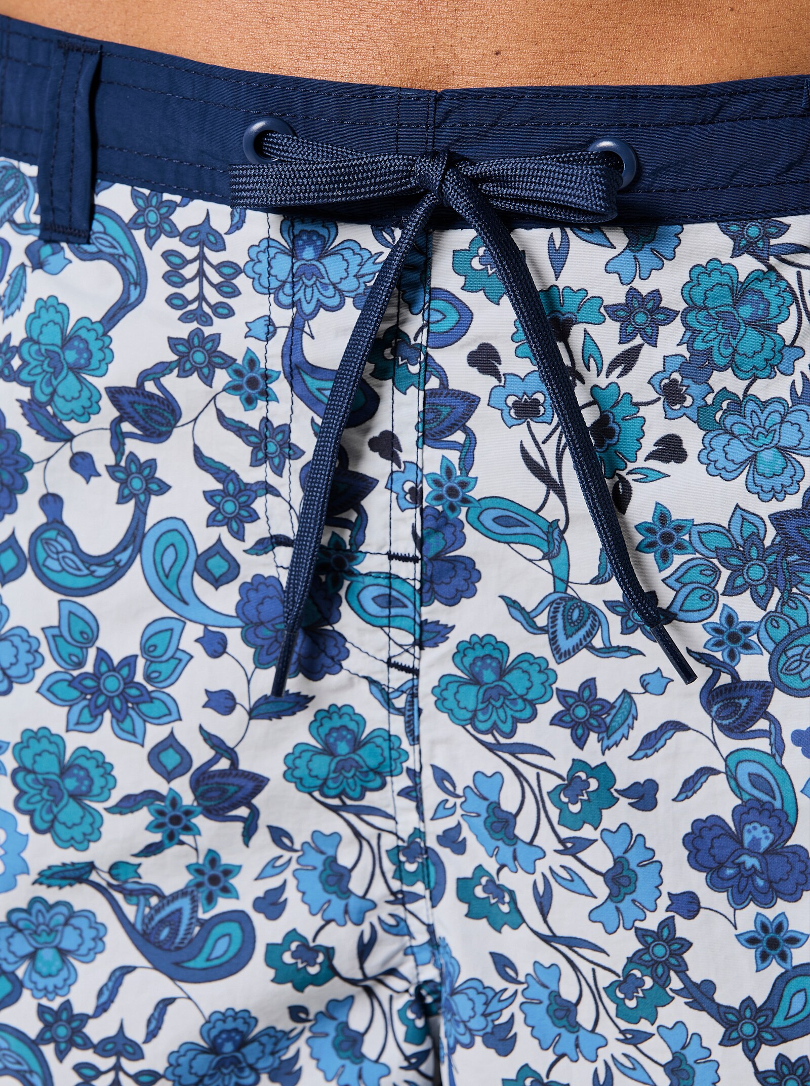 Badeshorts mit 3 Taschen - jeansblau-topas-bedruckt