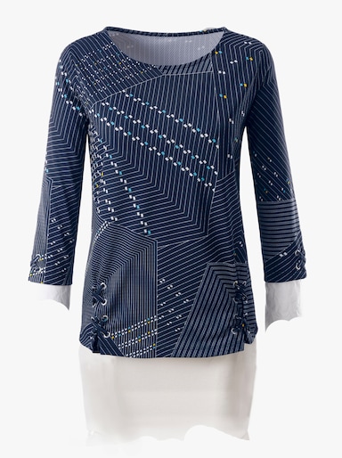Print-Shirt mit Seitenschlitzen - marine-weiß-bedruckt