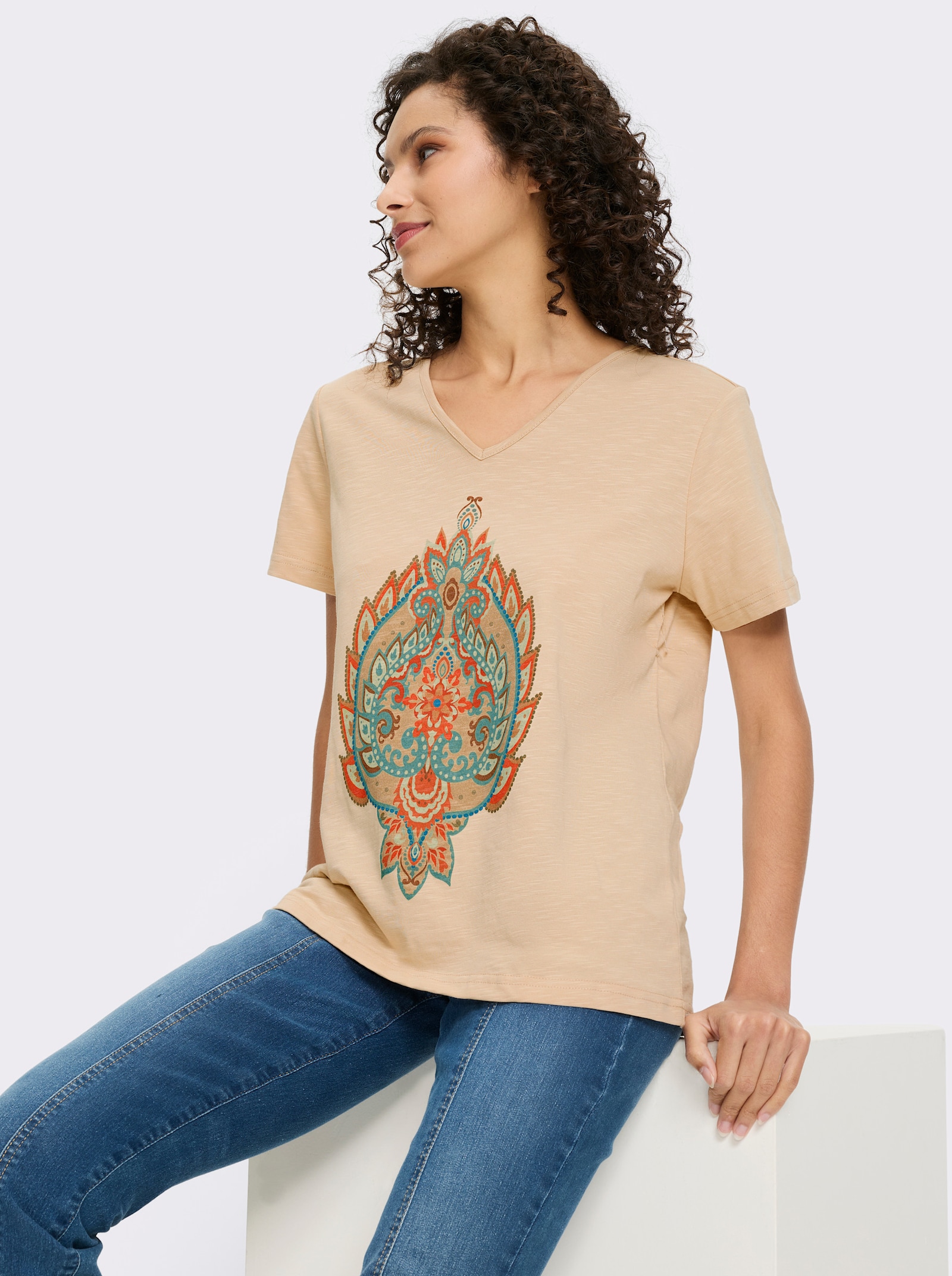 heine Print-Shirt aus Flammgarn - sand