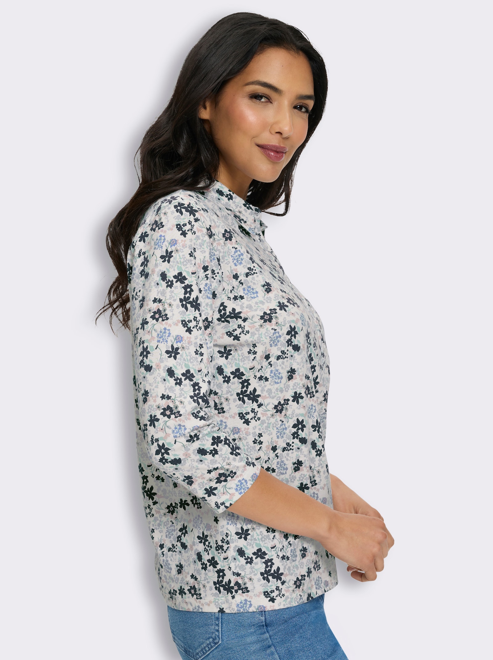 Poloshirt mit Minimalprint - jade-dunkelblau-bedruckt