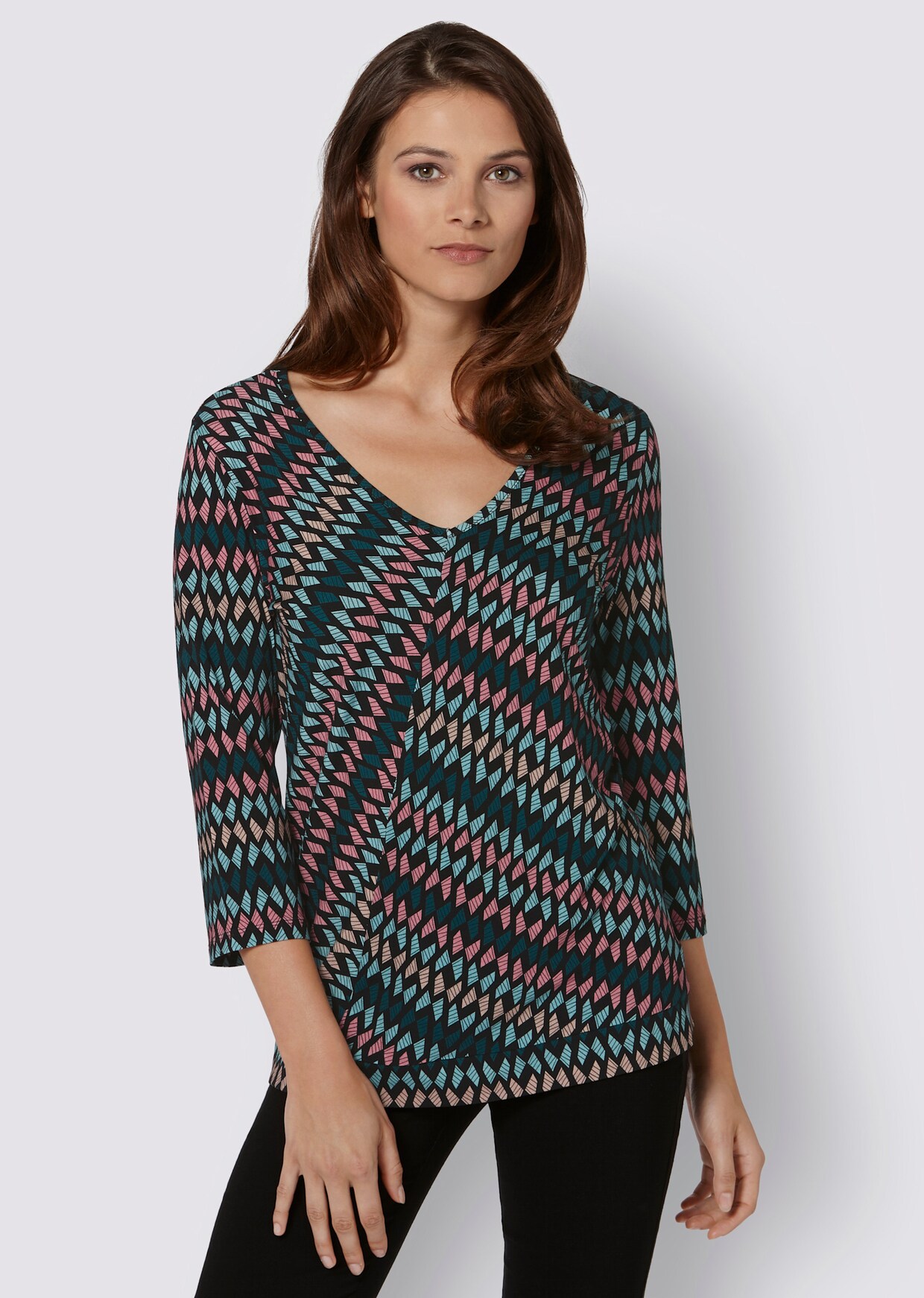 Shirt met 3/4-mouw - zwart/petrol gedessineerd