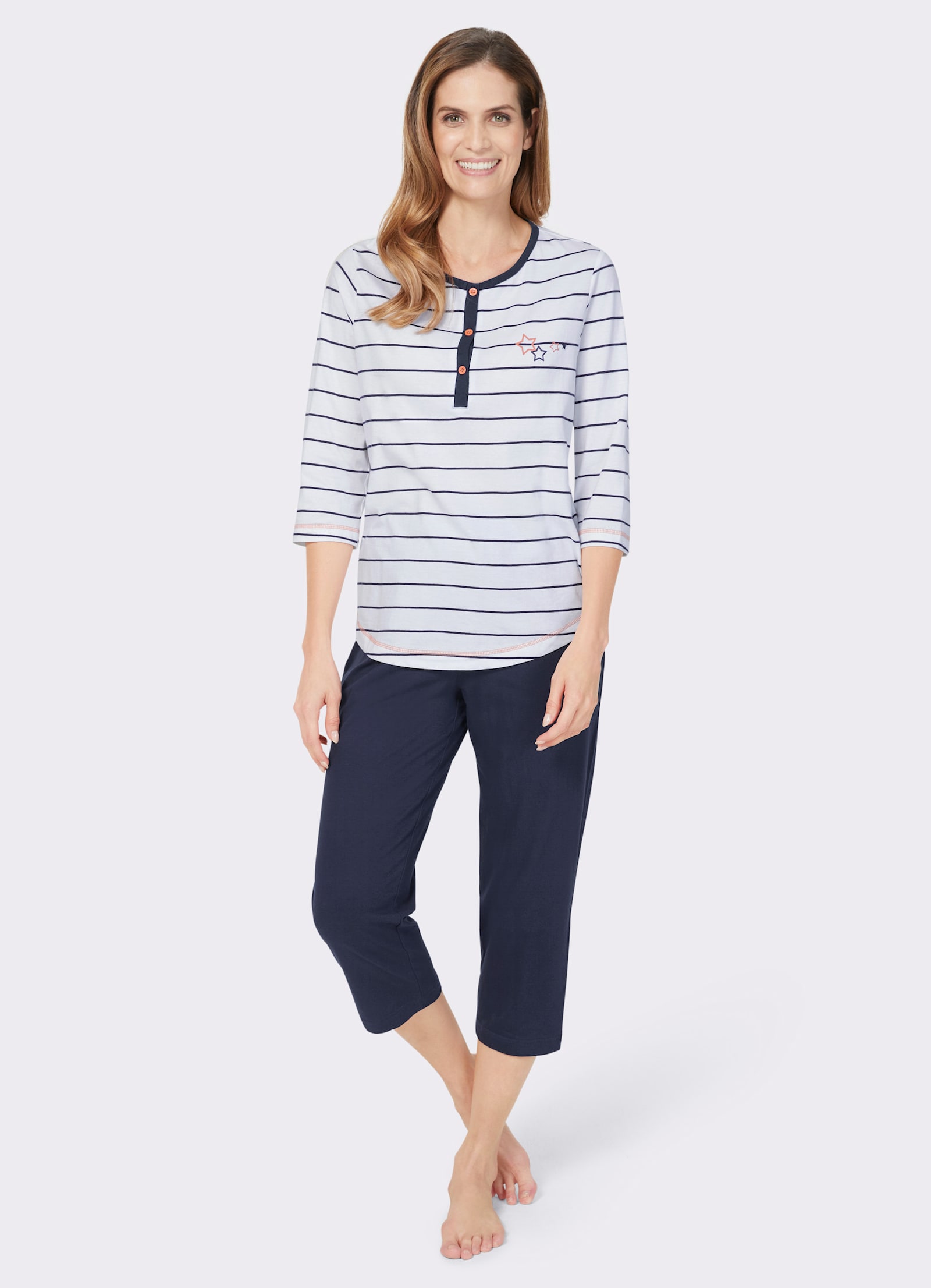 wäschepur Pyjama met streepjesdessin - wit/marine gestreept