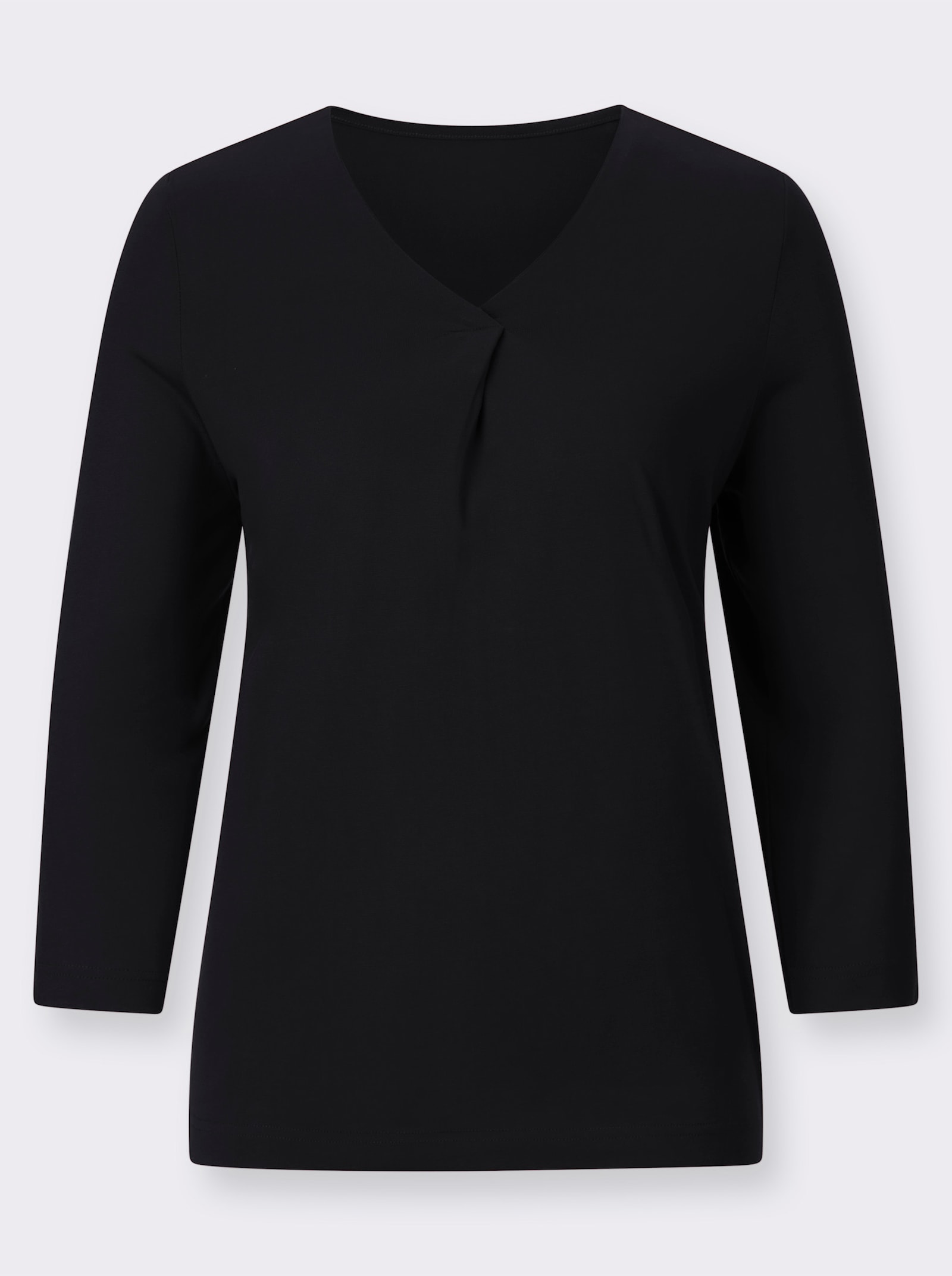 Tričko s výstrihom do V a záhybom vpredu - čierna