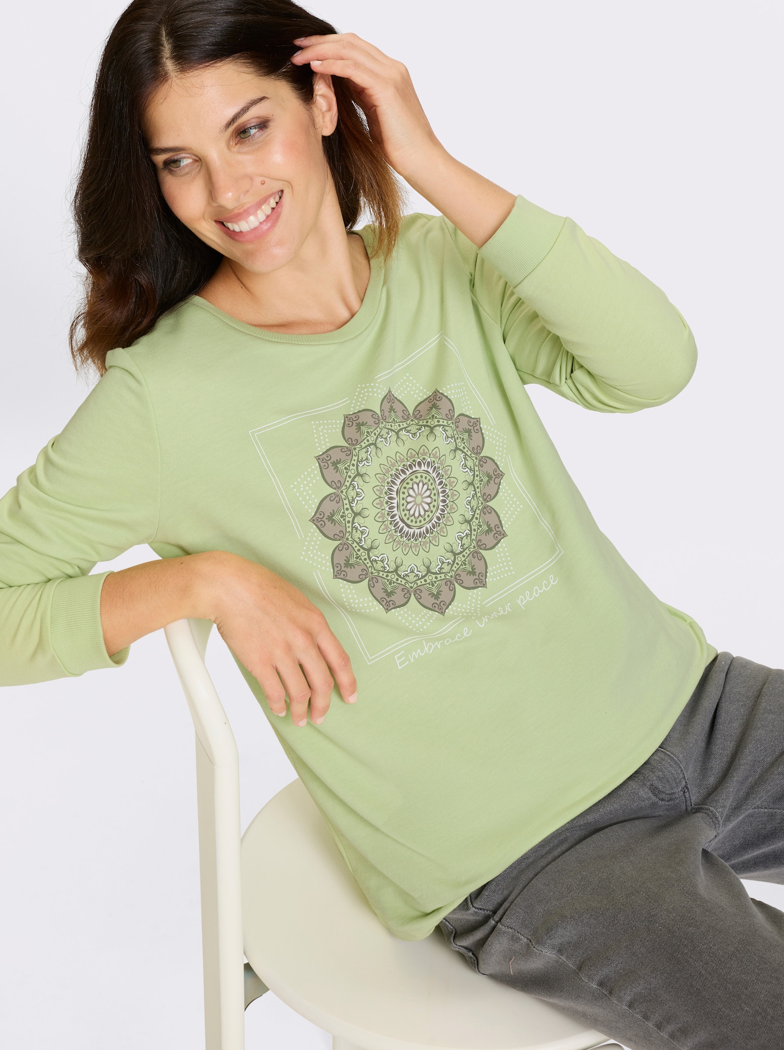 Sweatshirt mit Mandala-Druck - pistazie-sesam