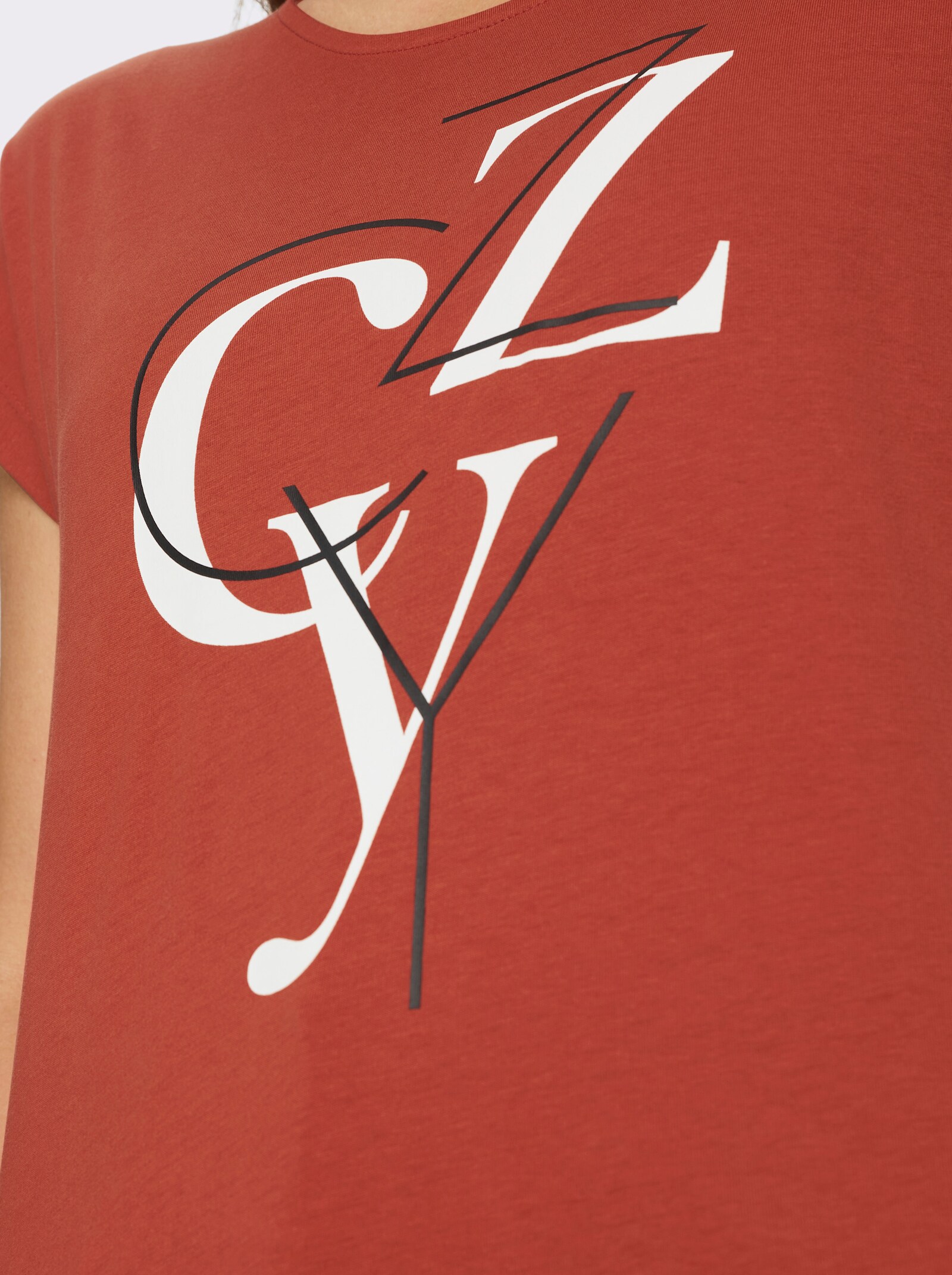 Kurzarmshirt mit Lettering-Print - terra-weiß