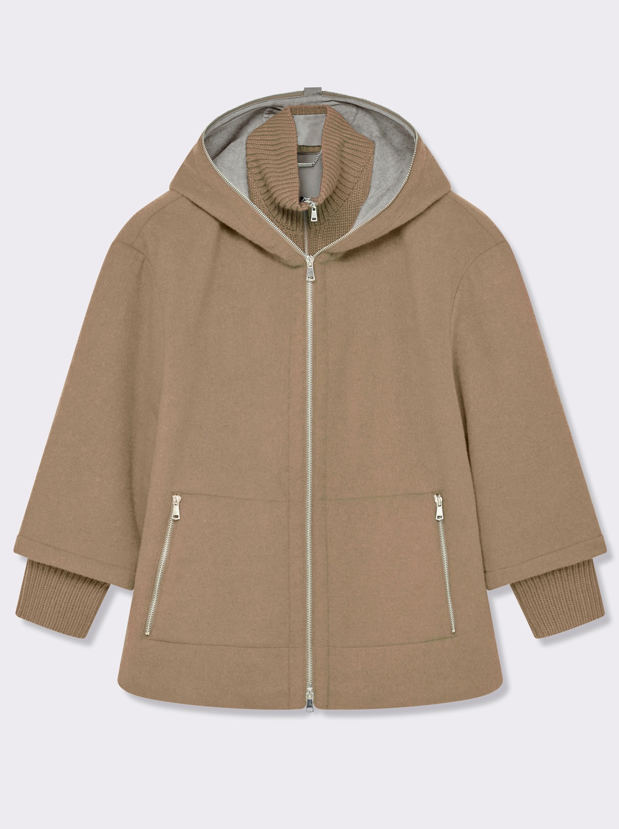Manisa Wolljacke mit Strickeinsatz am Kragen - camel-sand-meliert