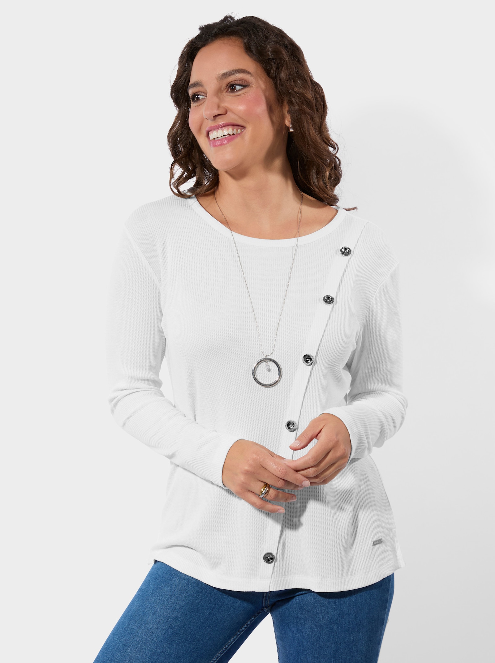 Shirt met ronde hals en lange mouw - ecru