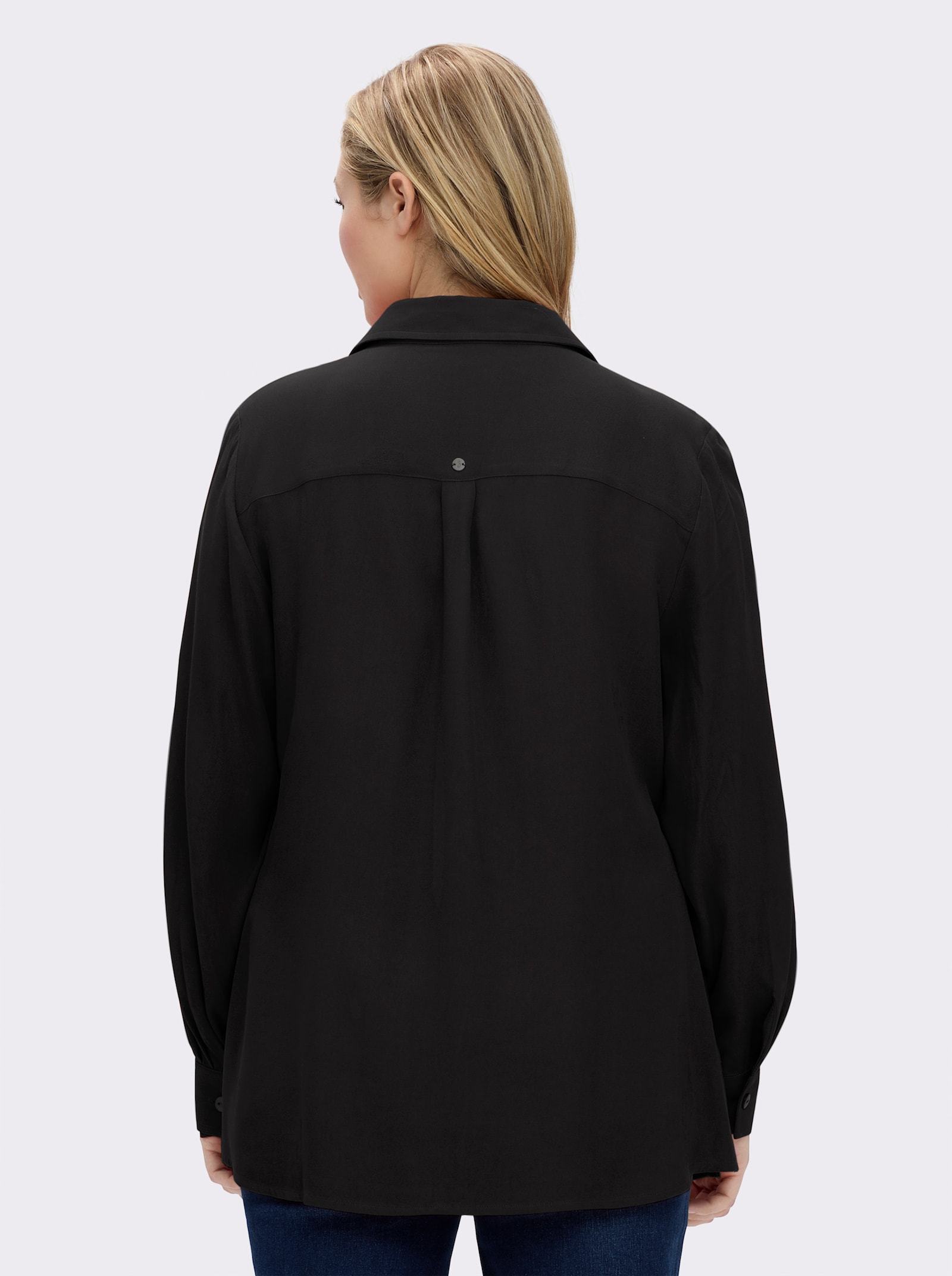 sheego Hemdbluse mit Krempelärmeln - schwarz