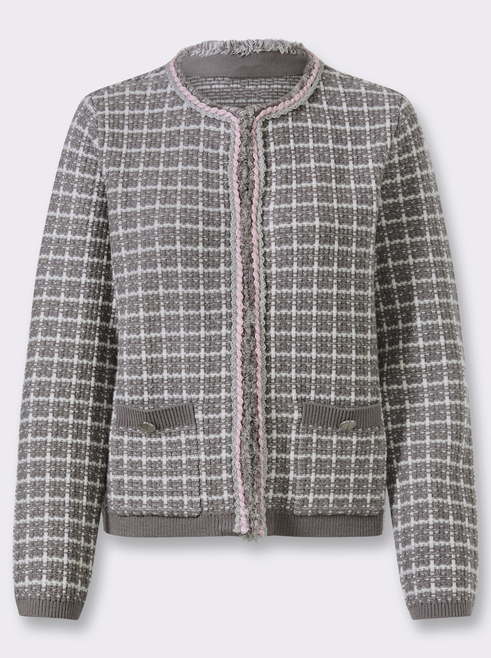 heine Strickjacke mit Rundhals-Ausschnitt - grau-ecru-gemustert