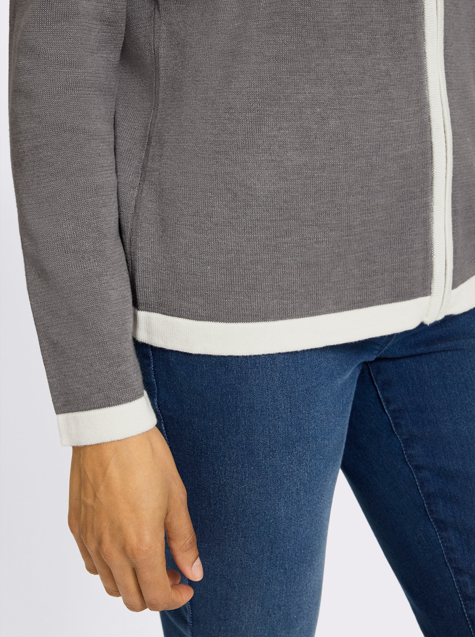 heine Fijn gebreid vest met ritssluiting - grijs gemêleerd