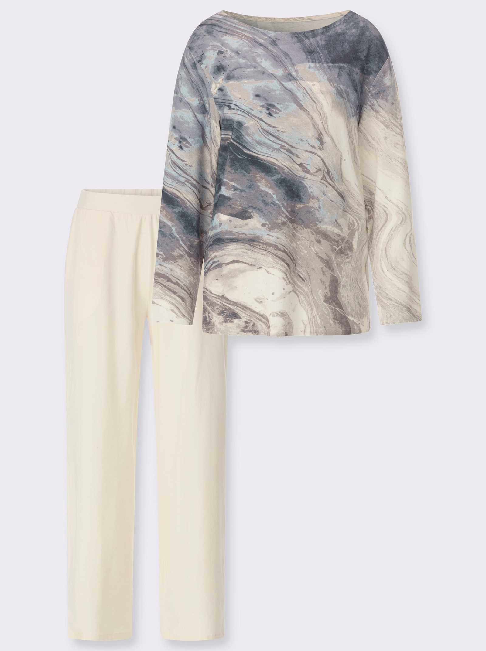 wäschepur Schlafanzug mit Taschen bei der Hose - champagner-rauchblau-bedruckt