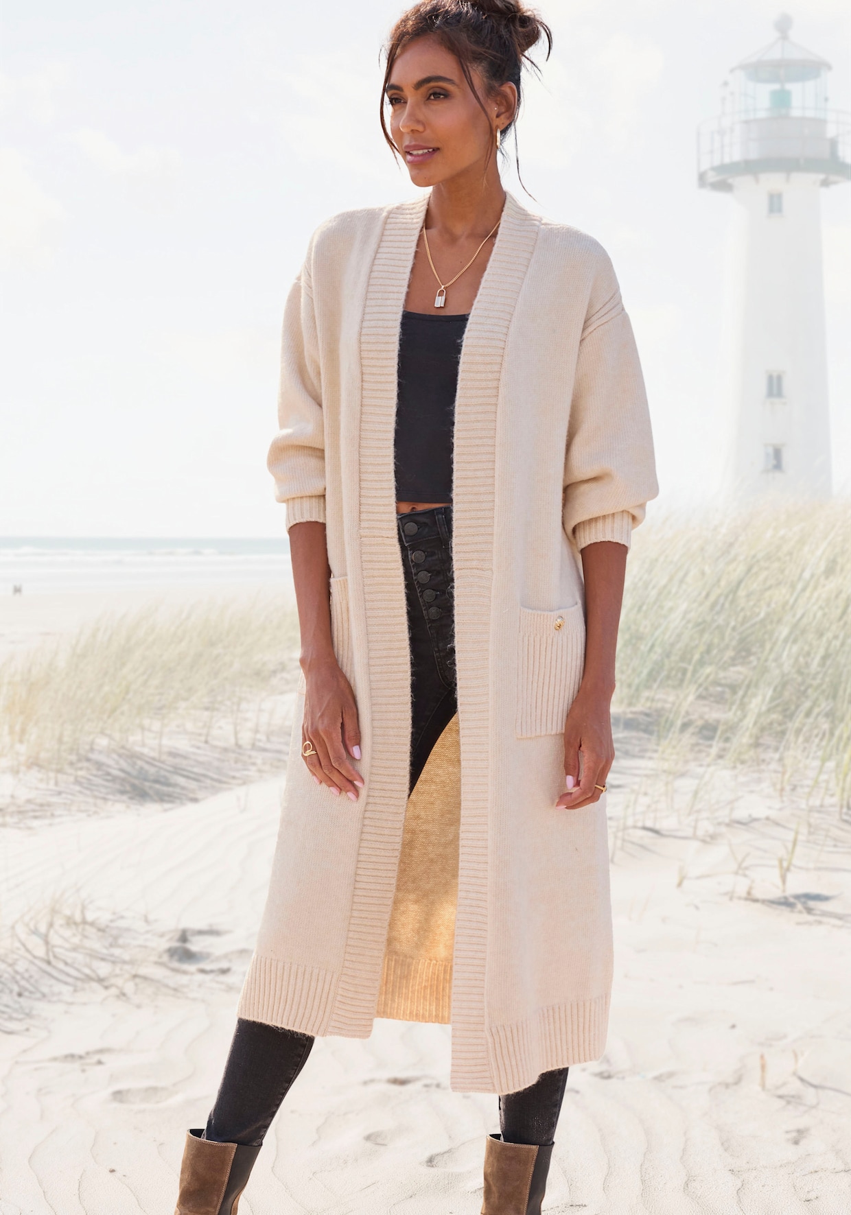 LASCANA Veste longue en tricot - crème