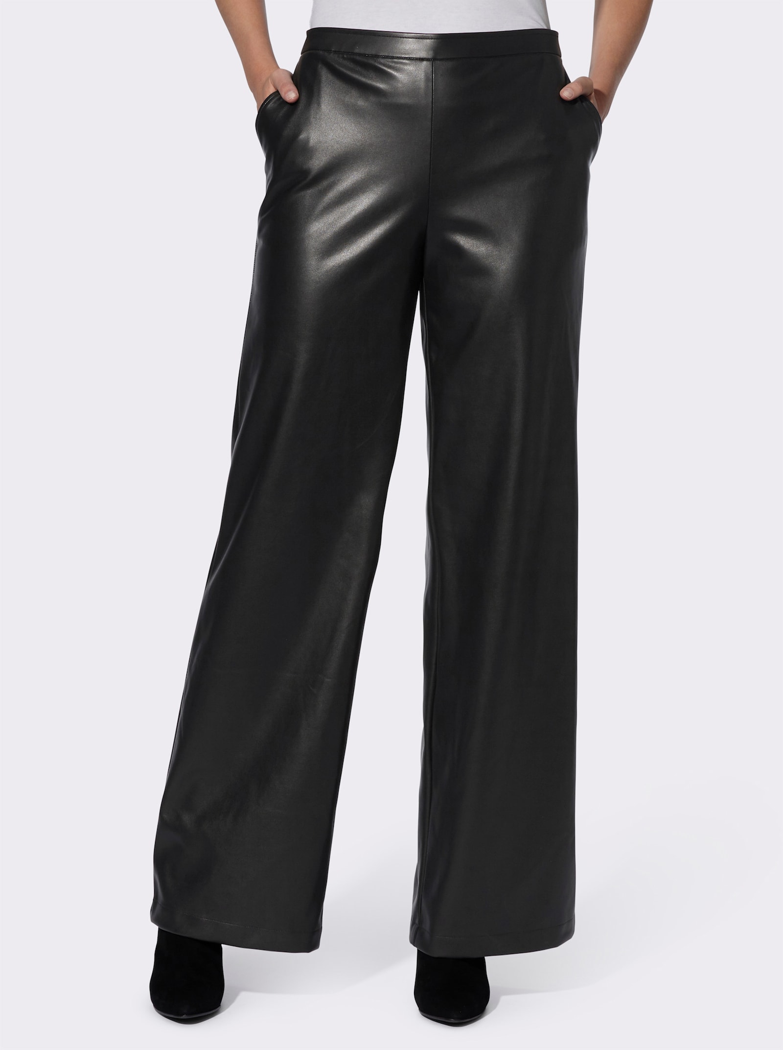 heine Broek van imitatieleer met comfortband achter - zwart