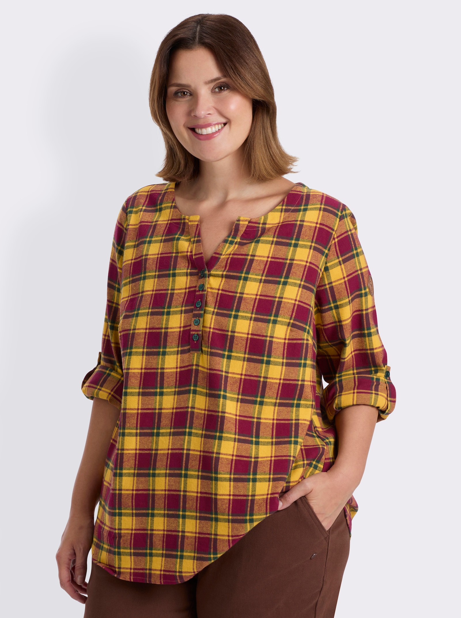 sheego Tunika mit Karo-Muster - ocker-moos-kariert