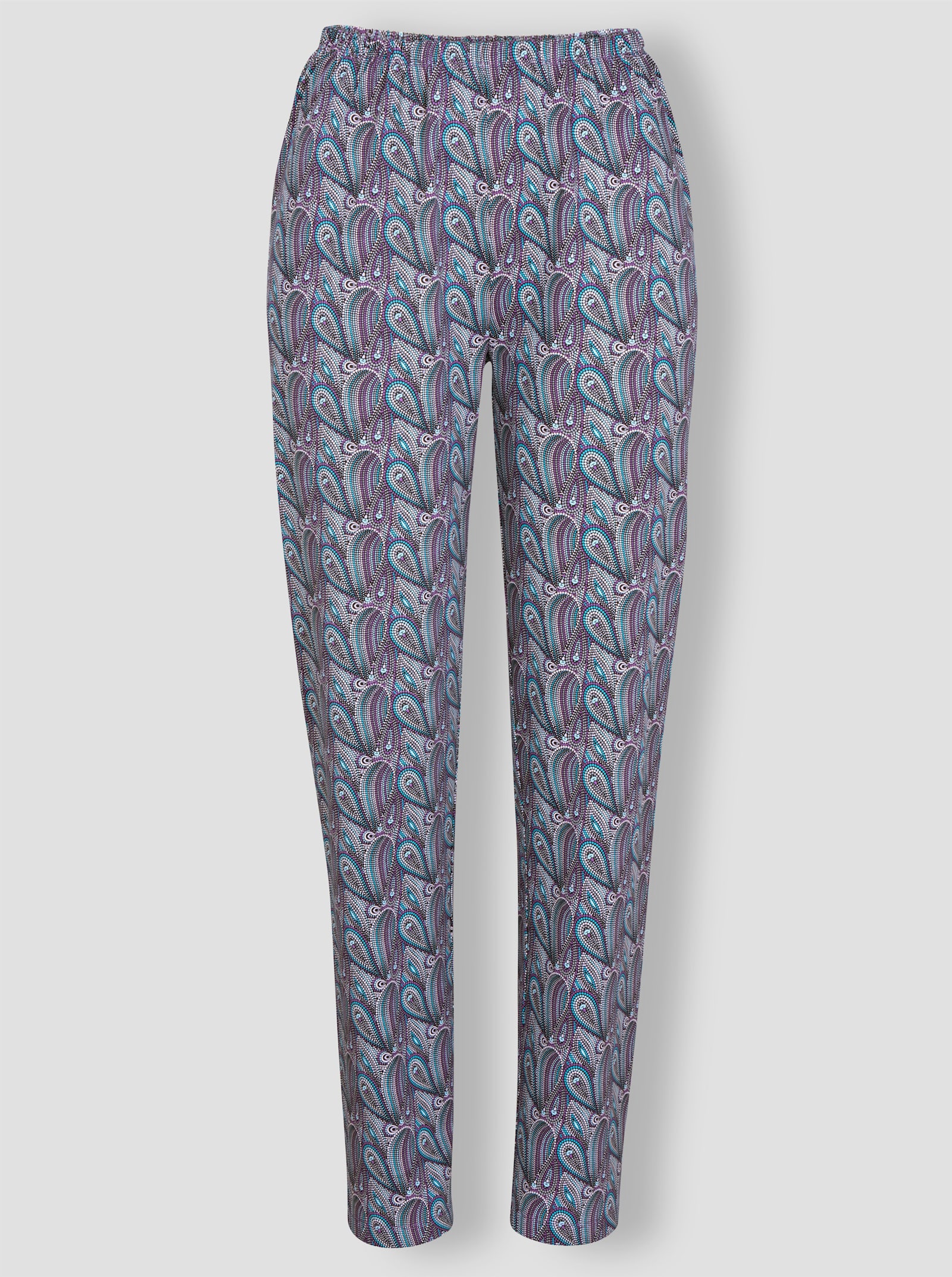 Schlafanzughose mit grafischem Muster - steingrau-lila-bedruckt