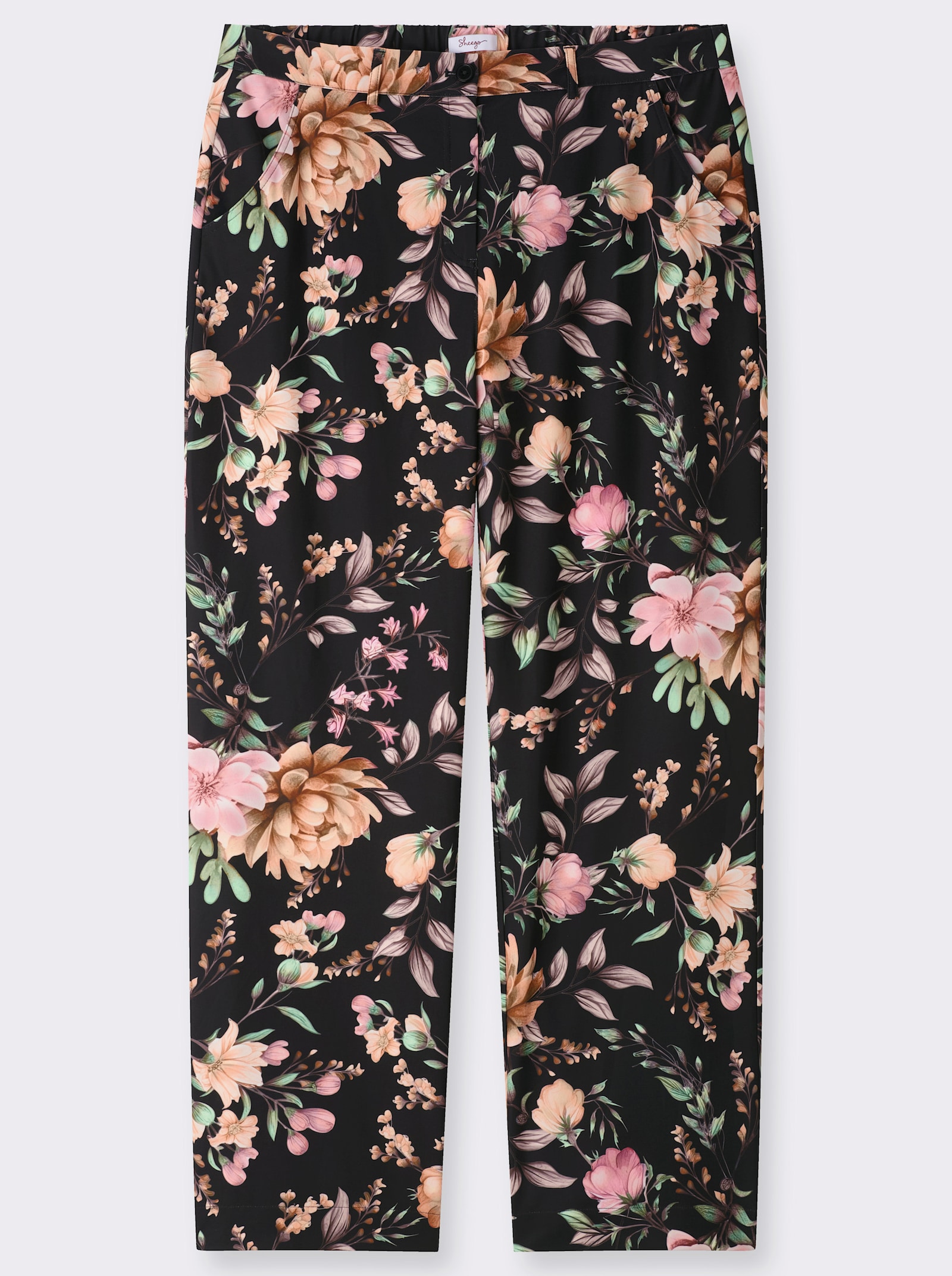 sheego Hose mit floralem Alloverdruck - schwarz-rosenholz-bedruckt